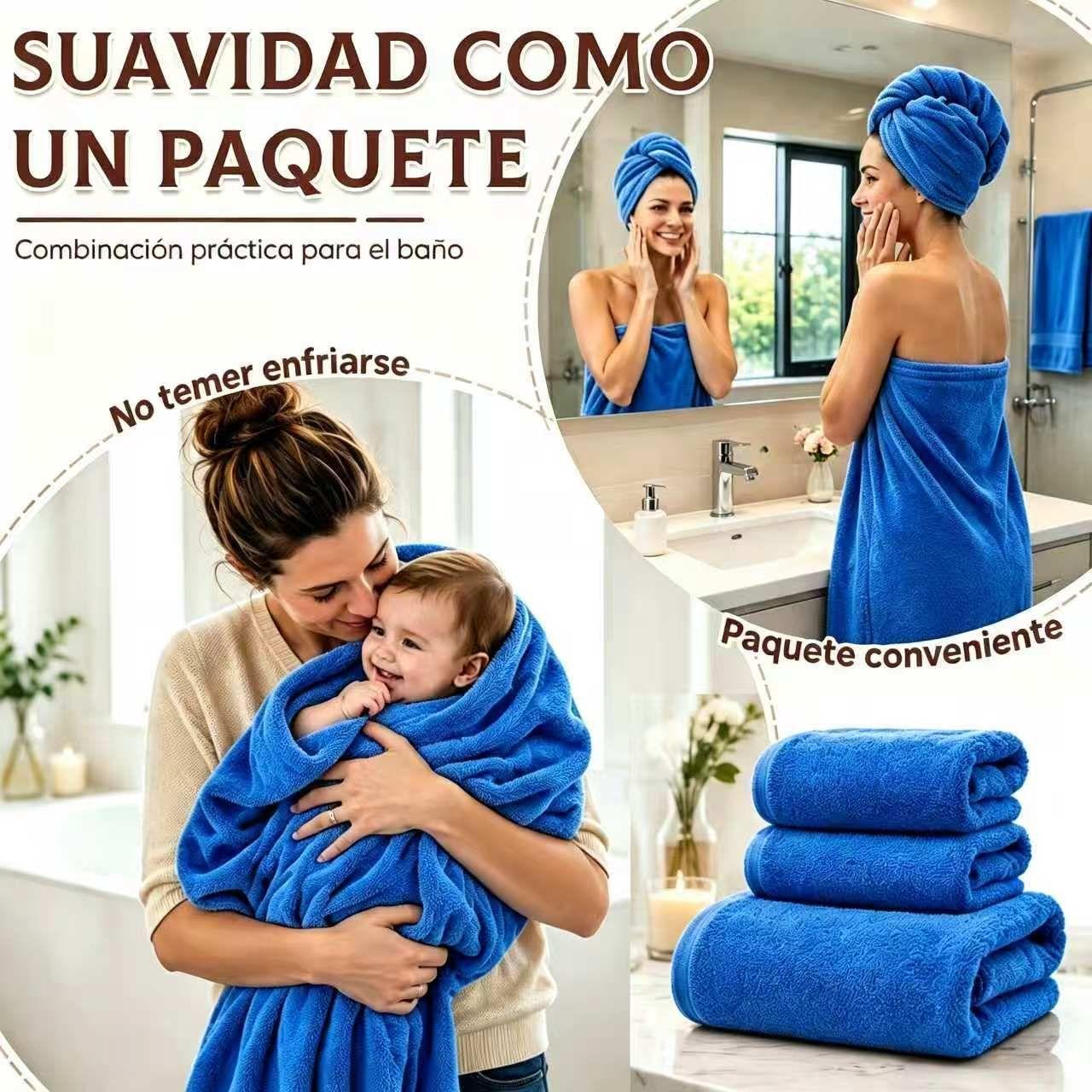 Juego Toallas Ba o 3 Piezas Algod n Extra Grande 80x150 Azul-5