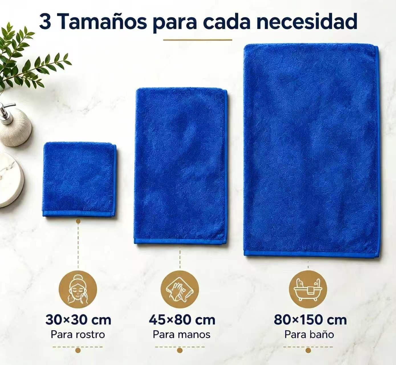 Juego Toallas Ba o 3 Piezas Algod n Extra Grande 80x150 Azul-6