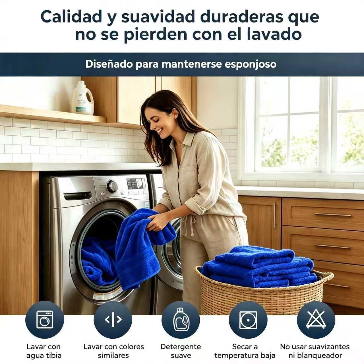 Juego Toallas Ba o 3 Piezas Algod n Extra Grande 80x150 Azul-8