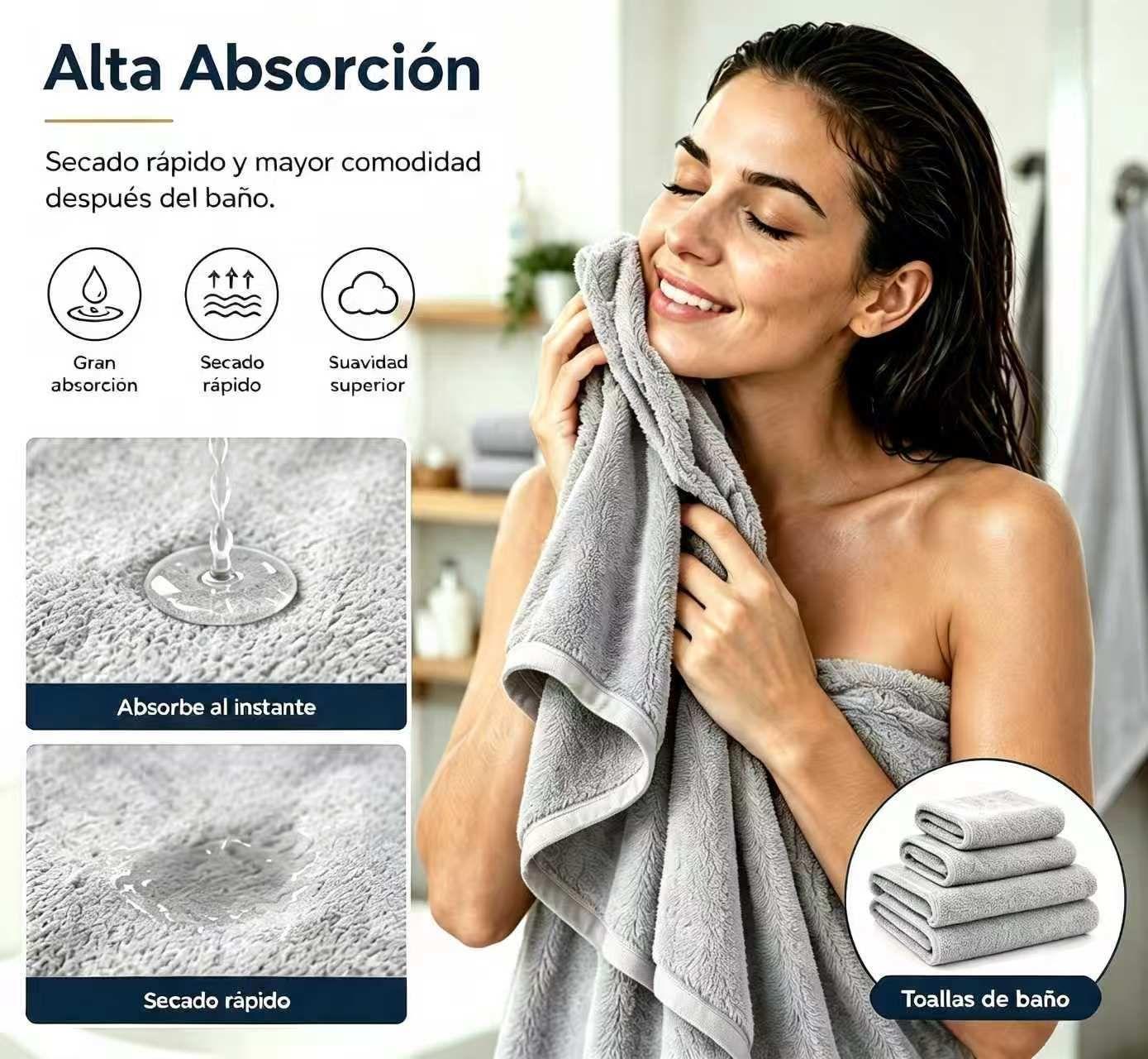 Juego Toallas Ba o 3 Piezas Algod n Extra Grande 80x150 Gris-2
