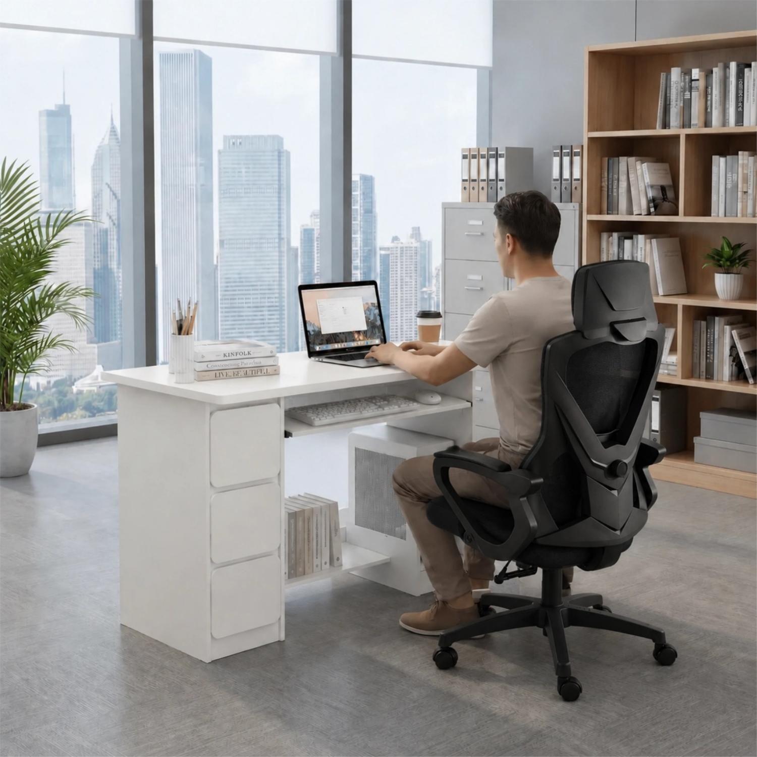 Escritorio Oficina Con Cajones Y Gabinete 120 Blanco IKEMMA-3
