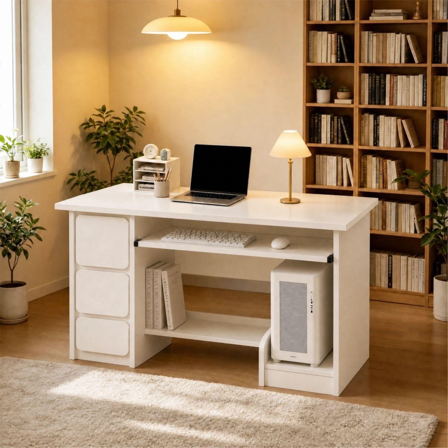 Escritorio Oficina Con Cajones Y Gabinete 120 Blanco IKEMMA-4