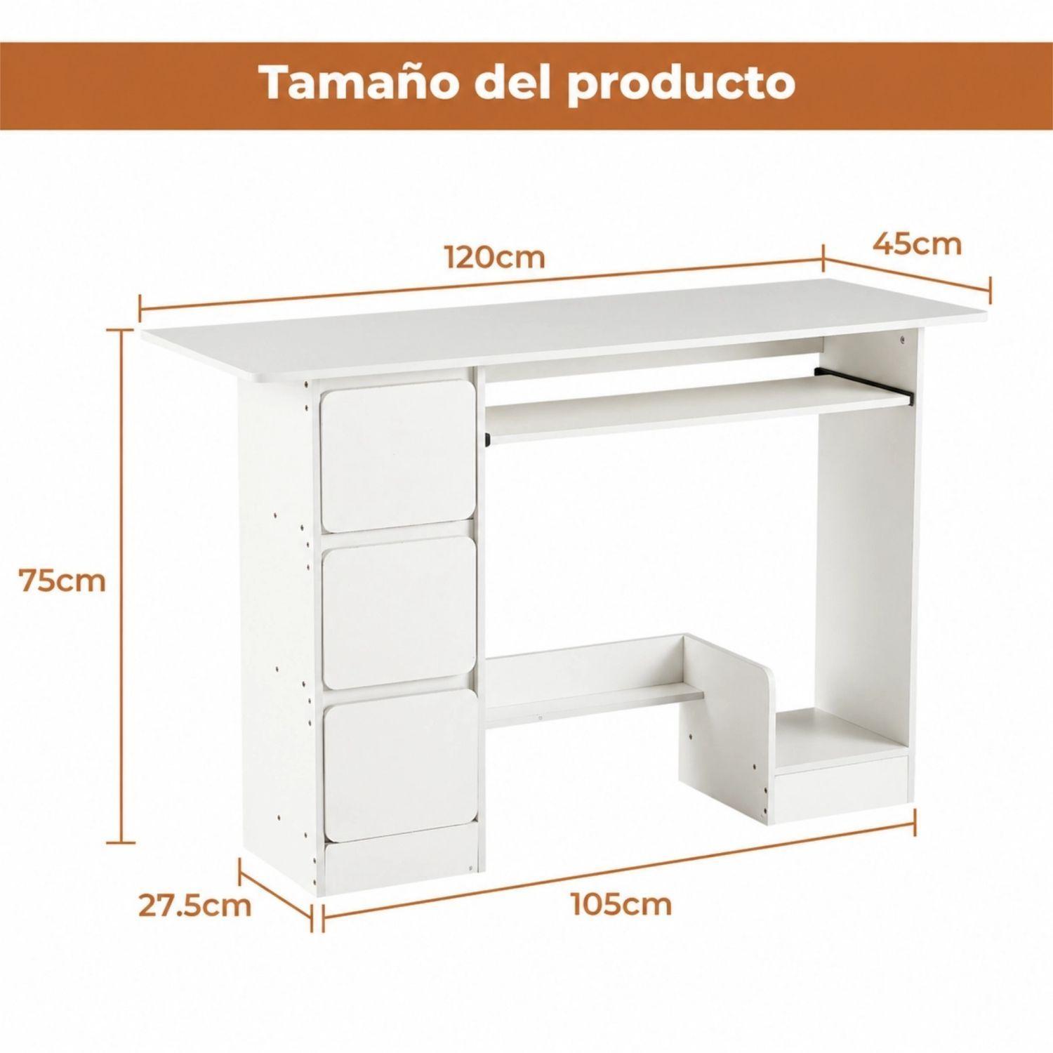 Escritorio Oficina Con Cajones Y Gabinete 120 Blanco IKEMMA-6