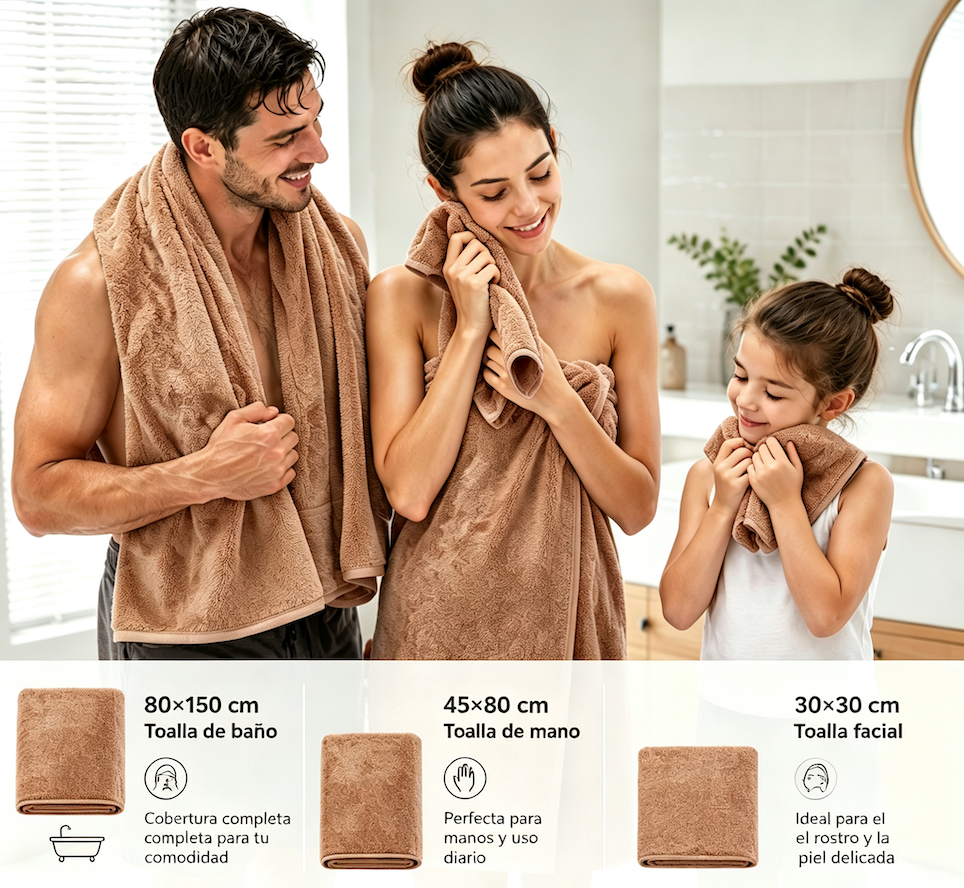 Juego de Toallas Ba o 3 Piezas Algod n Extra Grande 80x150cm Suave y Absorbente Caf-6