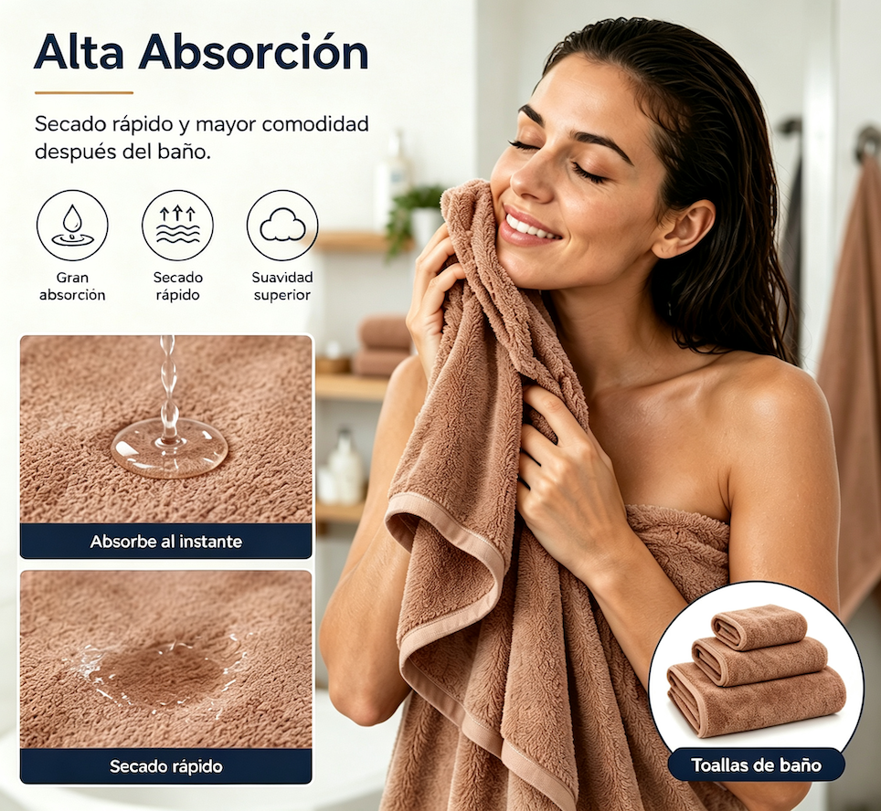 Juego de Toallas Ba o 3 Piezas Algod n Extra Grande 80x150cm Suave y Absorbente Caf-7