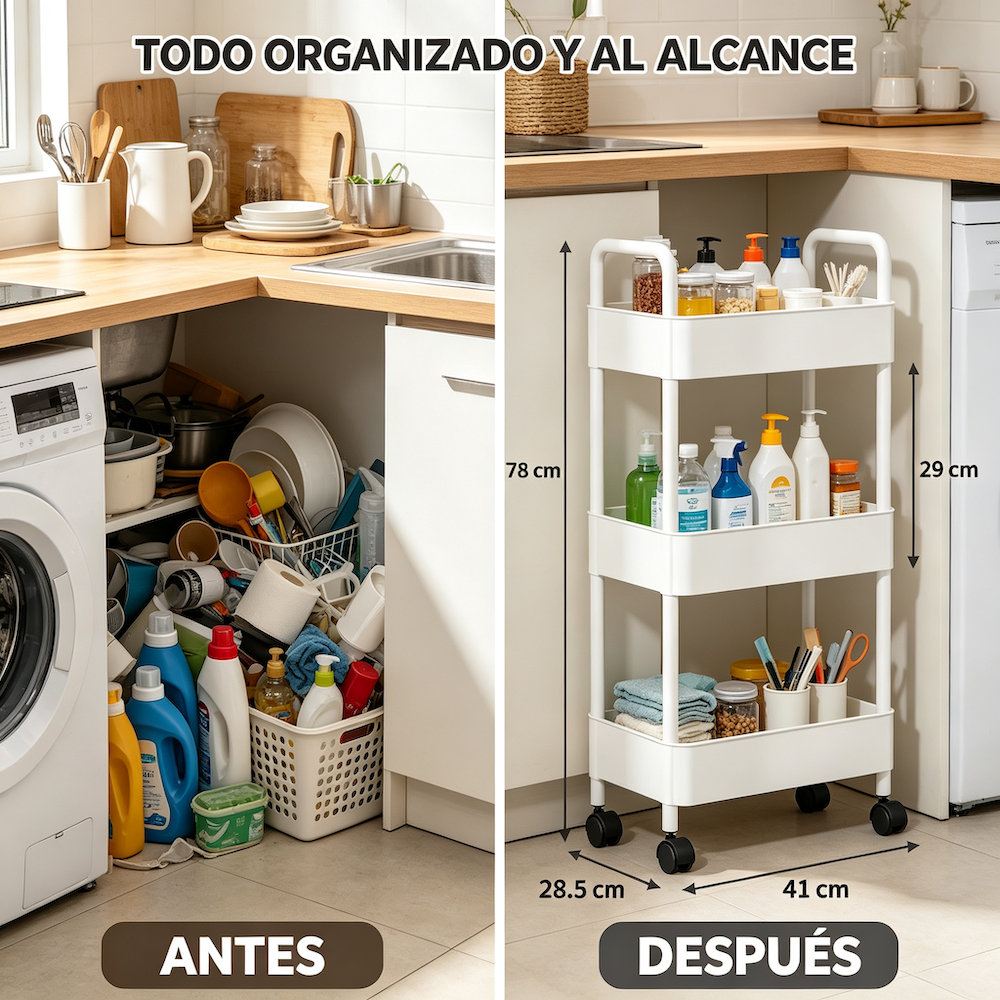 Carrito Organizador 3 Niveles Con Ruedas Multiuso Cocina Ba o Pl stico-1