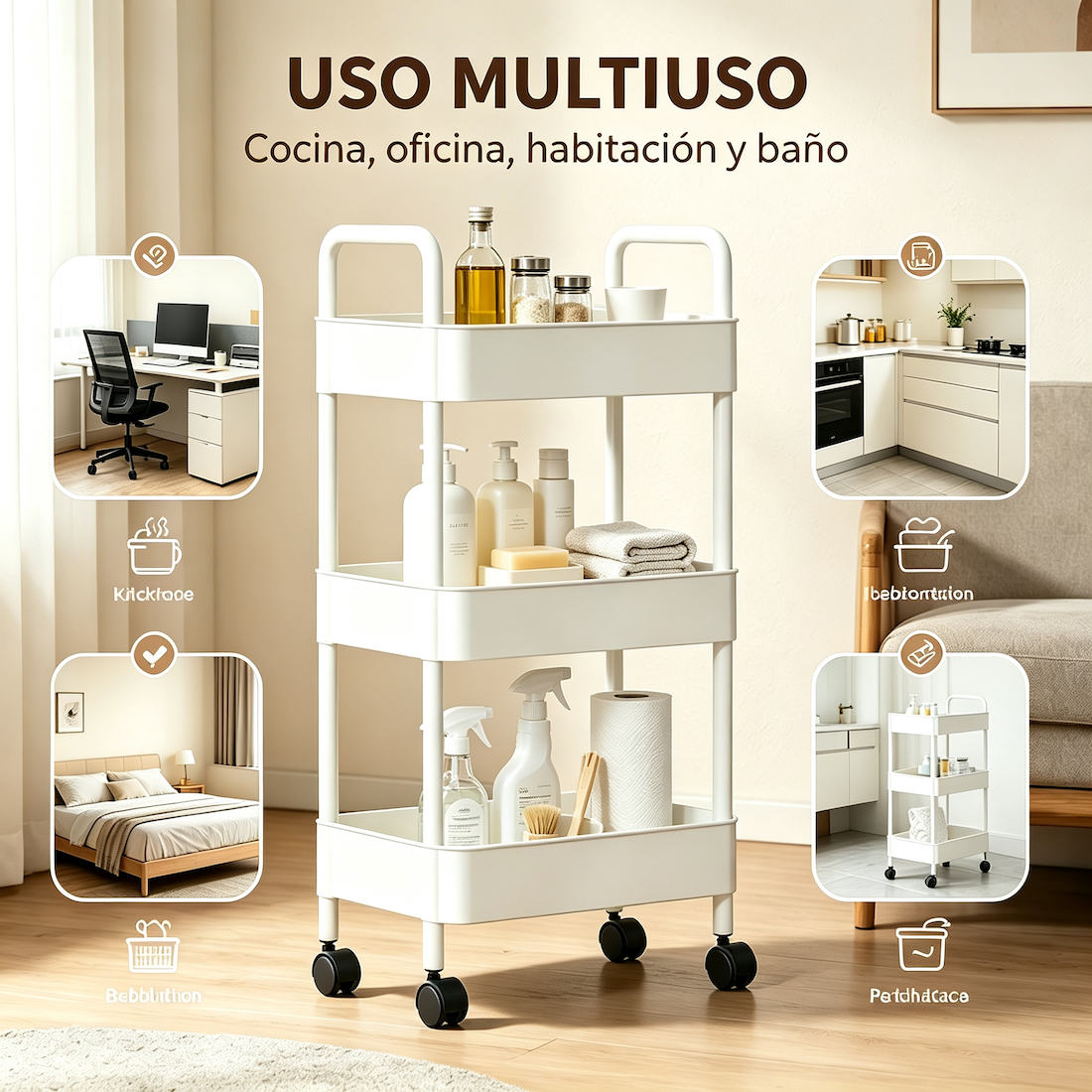 Carrito Organizador 3 Niveles Con Ruedas Multiuso Cocina Ba o Pl stico-3