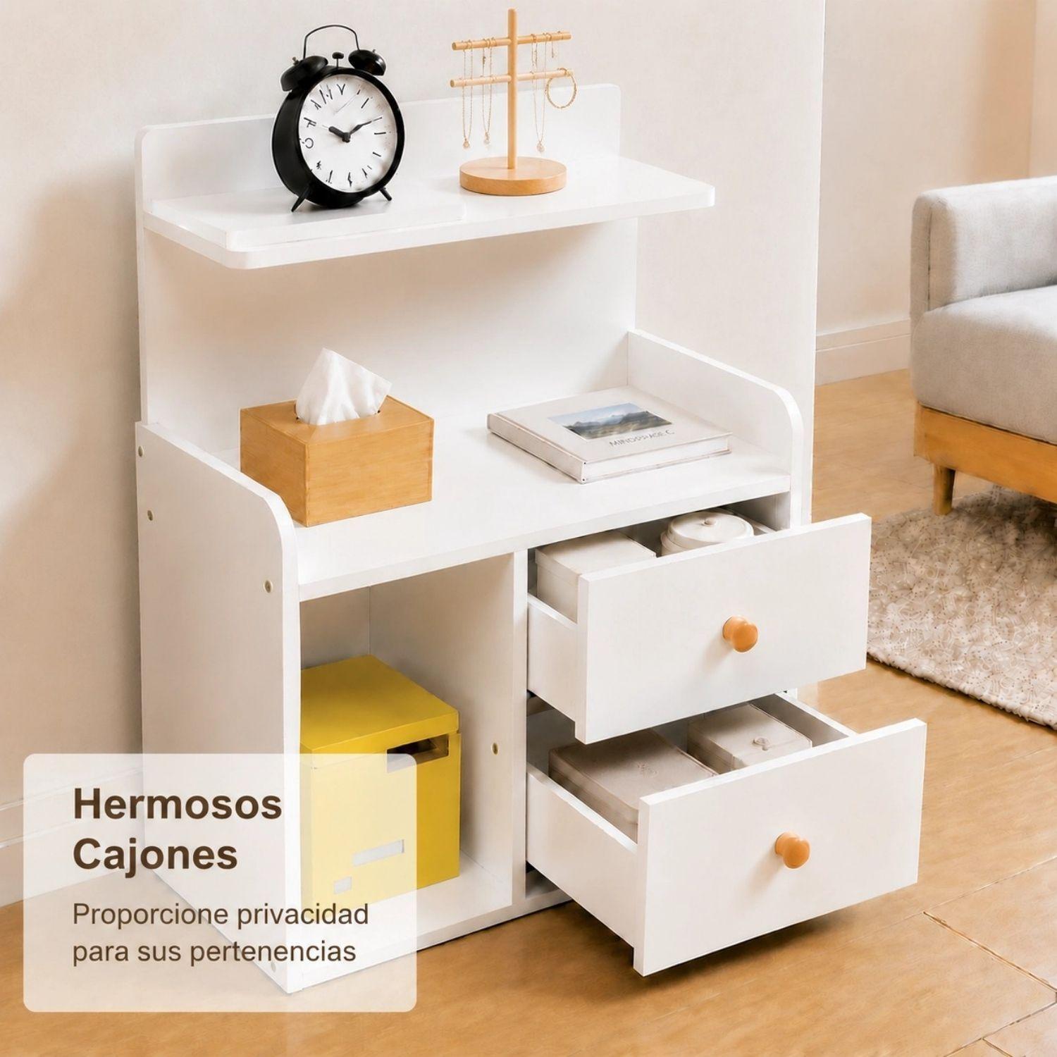 Velador Mesa de Noche 2 Cajones Dise o Moderno MDF Blanco C lido-4