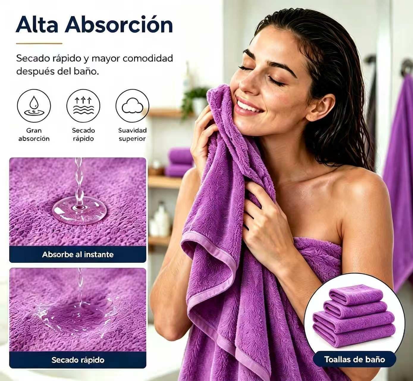 Juego Toallas Ba o 3 Piezas Algod n Extra Grande80x150Morado-2