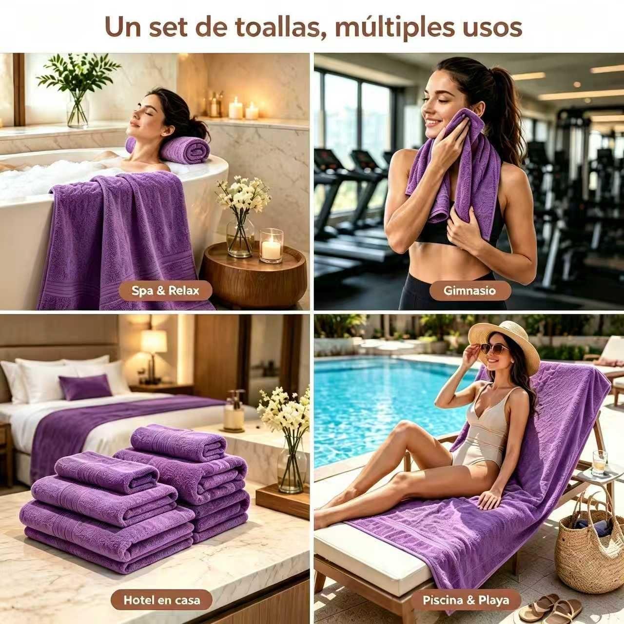 Juego Toallas Ba o 3 Piezas Algod n Extra Grande80x150Morado-6