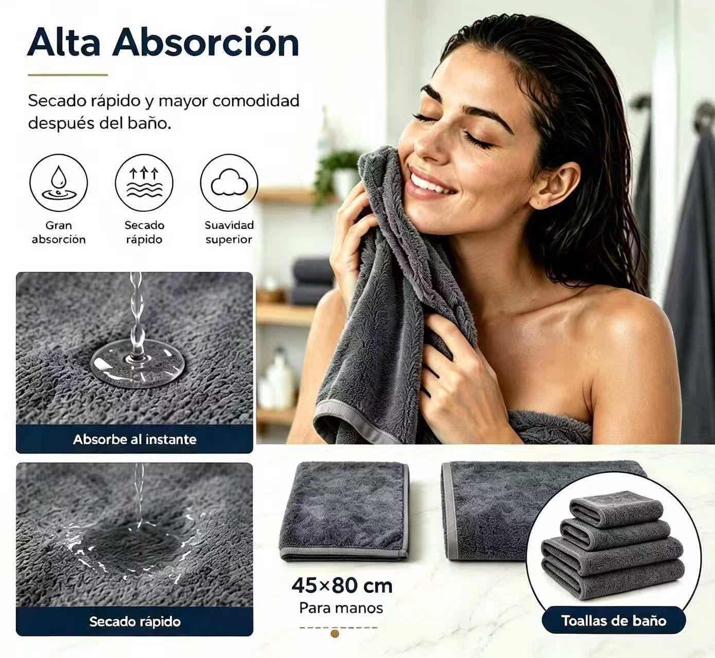 Juego Toallas Ba o 3 Piezas Algod n Extra Grande Gris oscuro-3