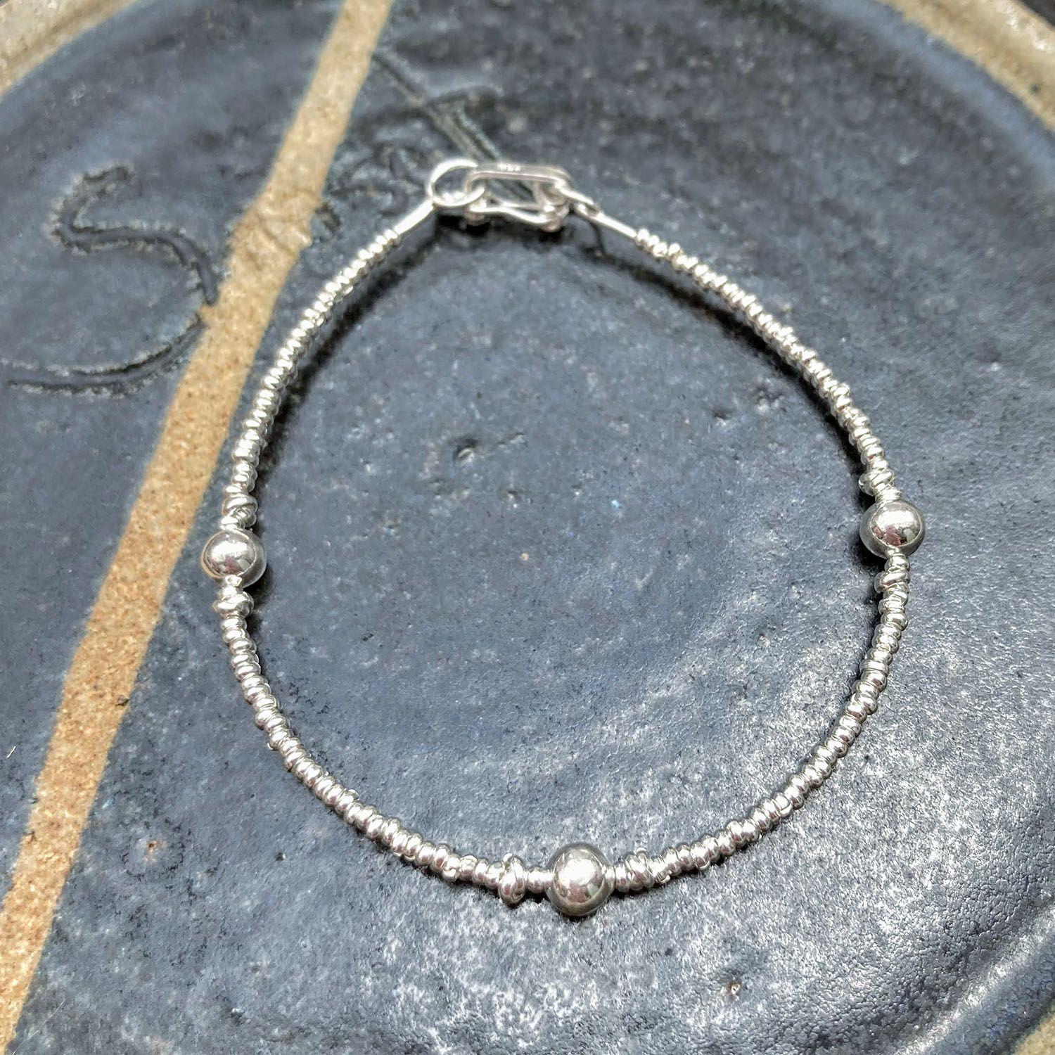 Pulsera mostacillas y bolitas de Plata 18cm-2