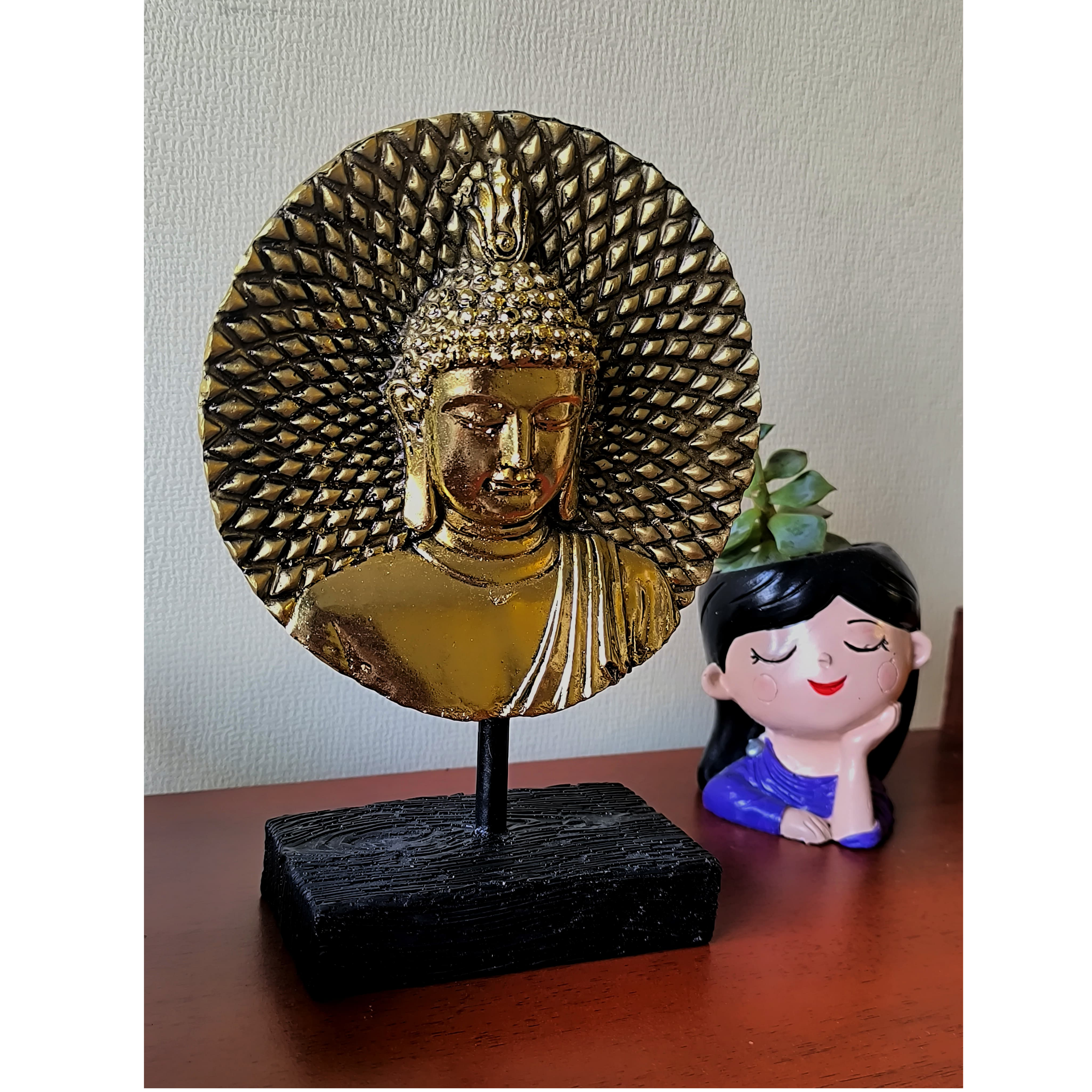 Estatua De Buda Cabeza Decoración Zen Color Dorado-2