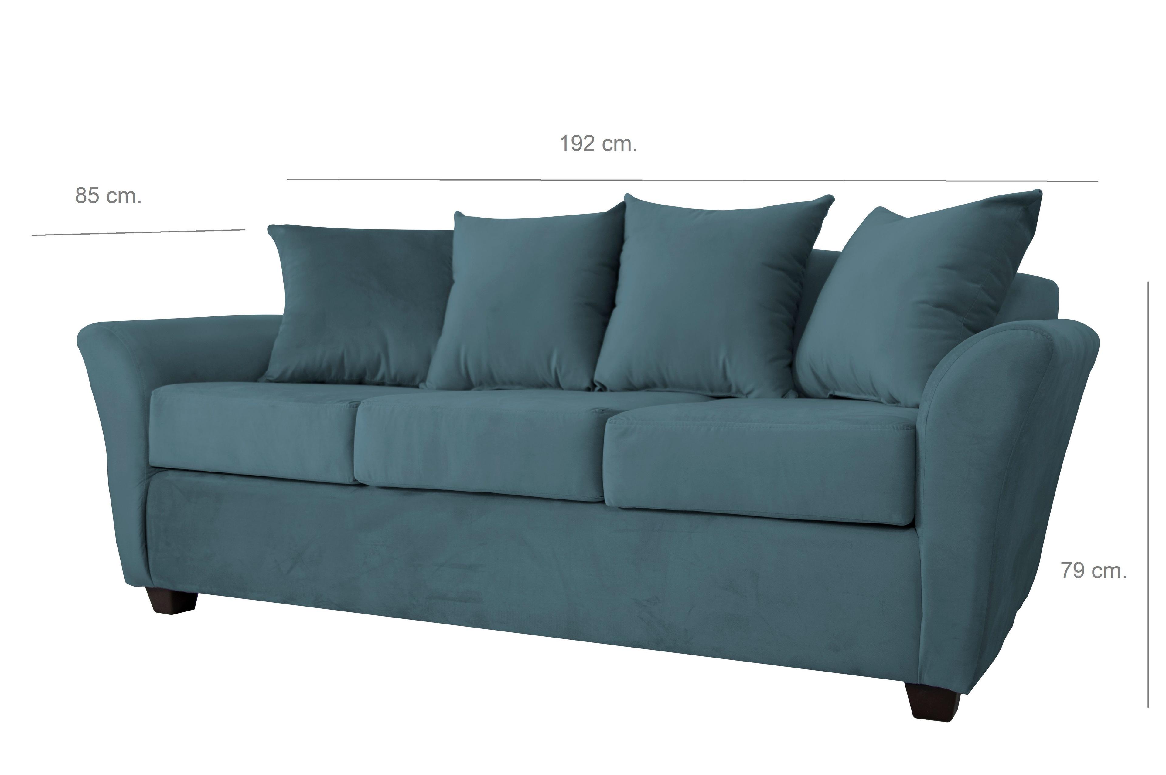 Sofa 3C Gaviota Felpa Azul Petroleo-2