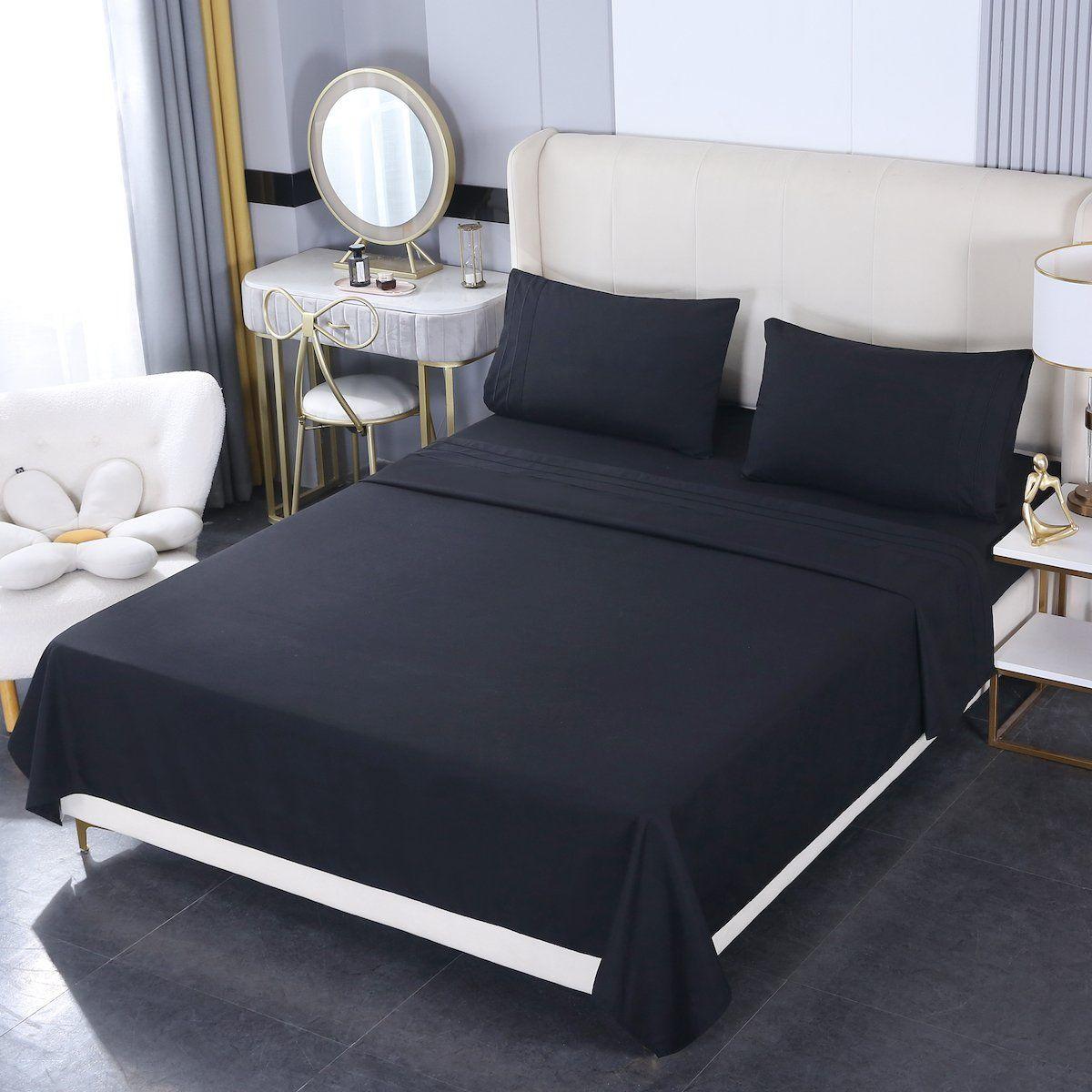 JUEGO DE SÁBANA 1.5 PLAZAS 500 HILOS ALGODÓN CON POLIÉSTER COLOR NEGRO-0