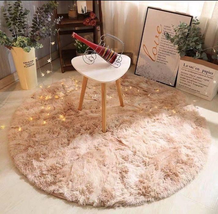 Alfombra Peluda Redonda 140cm Beige mixto-0