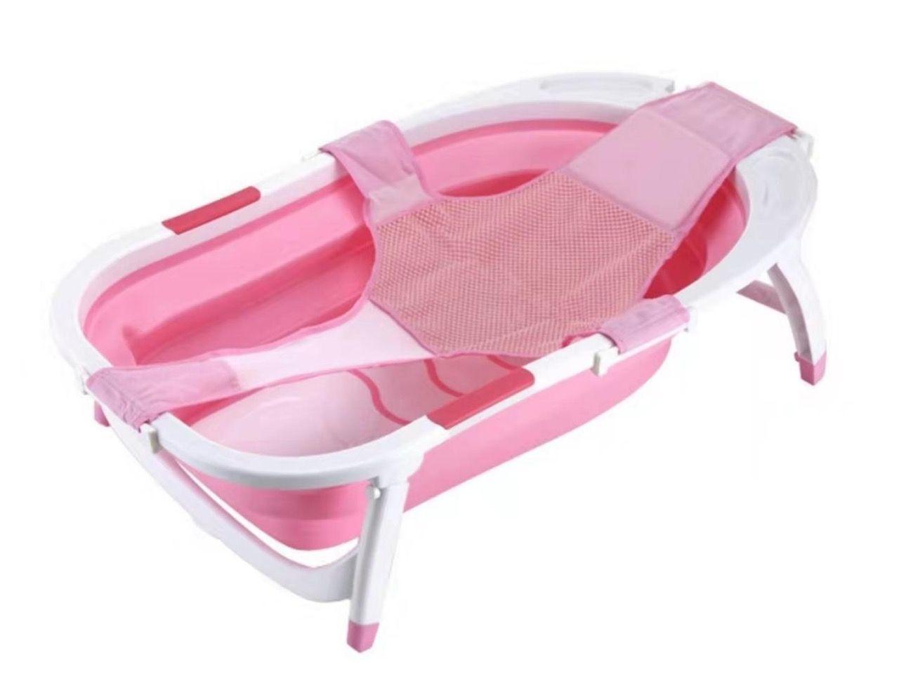 Tina Bañera Plegable Para Bebe Rosada con Malla-0
