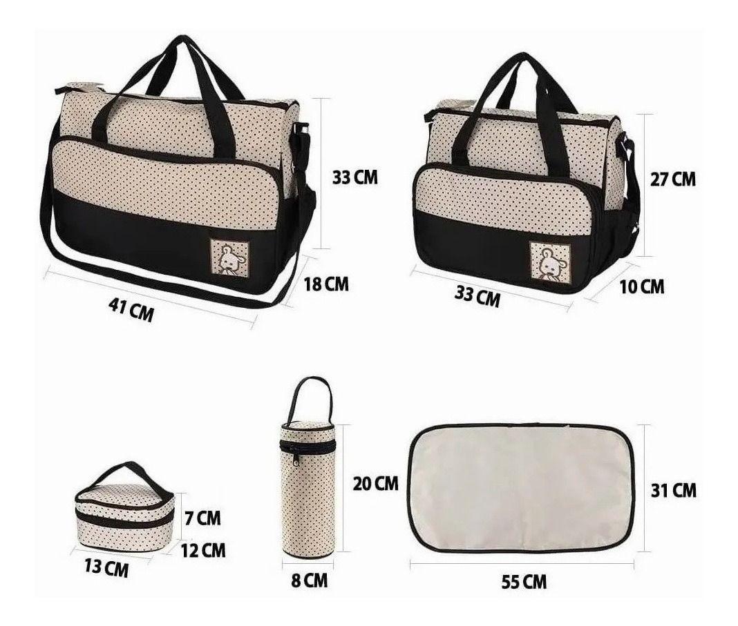Set 5 Bolsas Pañaleras Mudador Bebe Viaje Negro-1