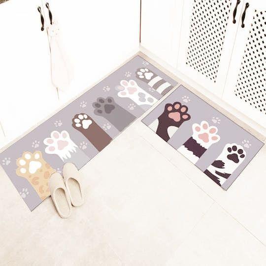 Set 2 Alfombra para cocina diseño Patitas Gris-0