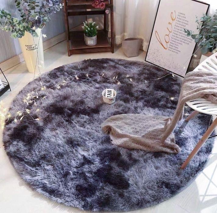 Alfombra Peluda Redonda 140cm Gris Oscuro Mixto-0