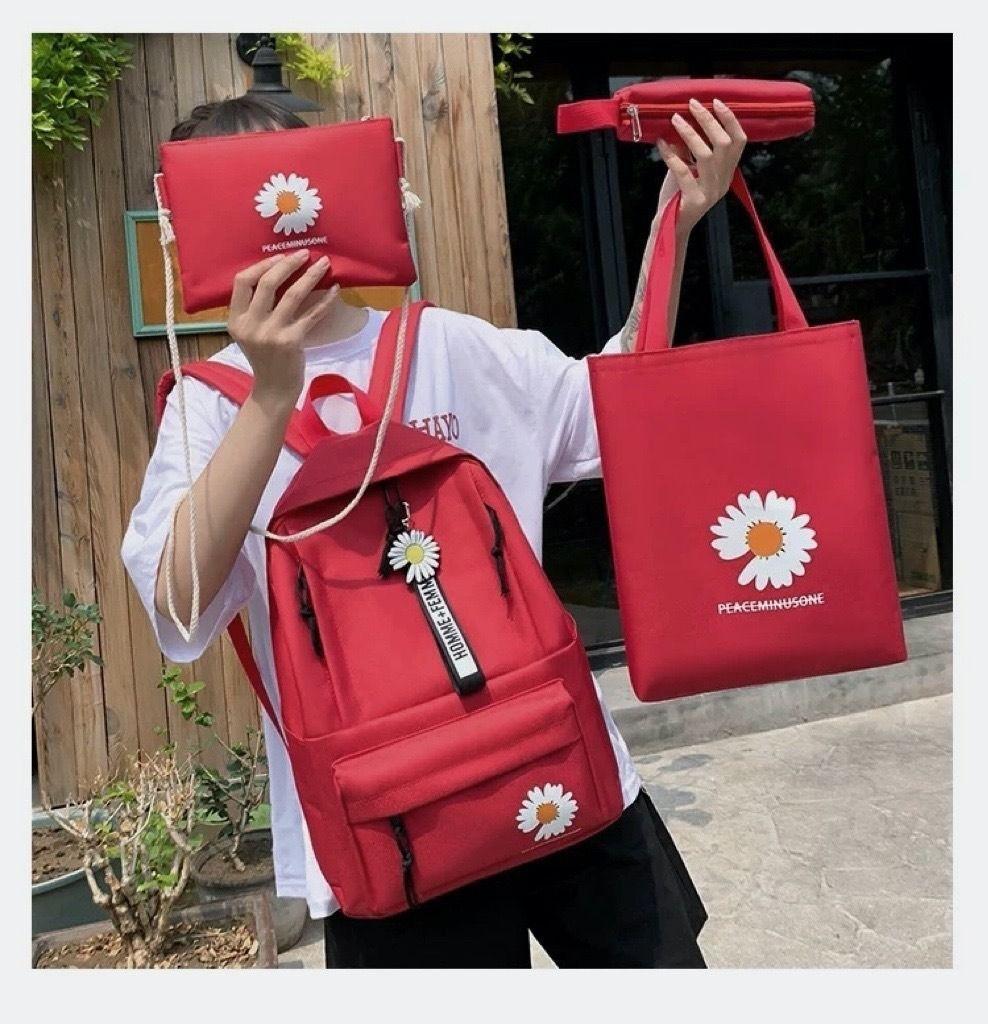 Mochila Escolar Margarita Colegial 4 Piezas Rojo-1