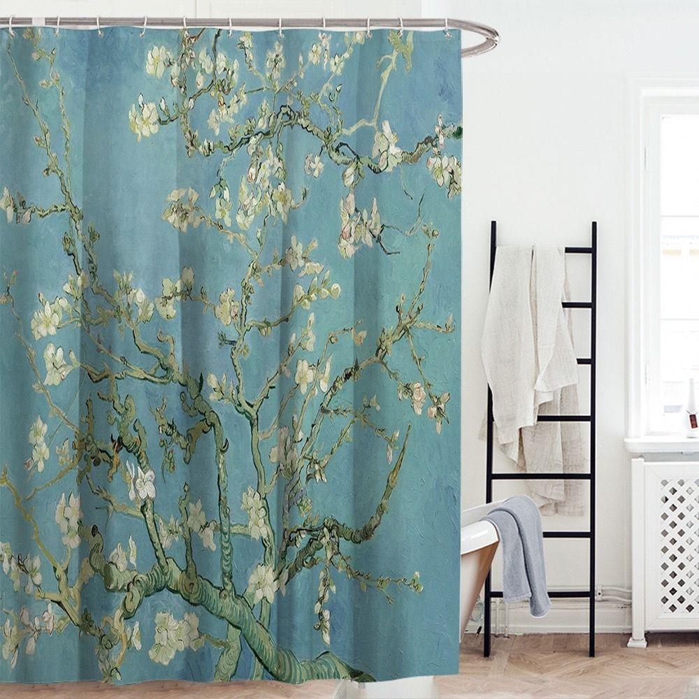 CORTINA DE BAÑO GENERO 600 G IMPERMEABLE CON DISEÑO DE TURQUESA CON ARBOL-0