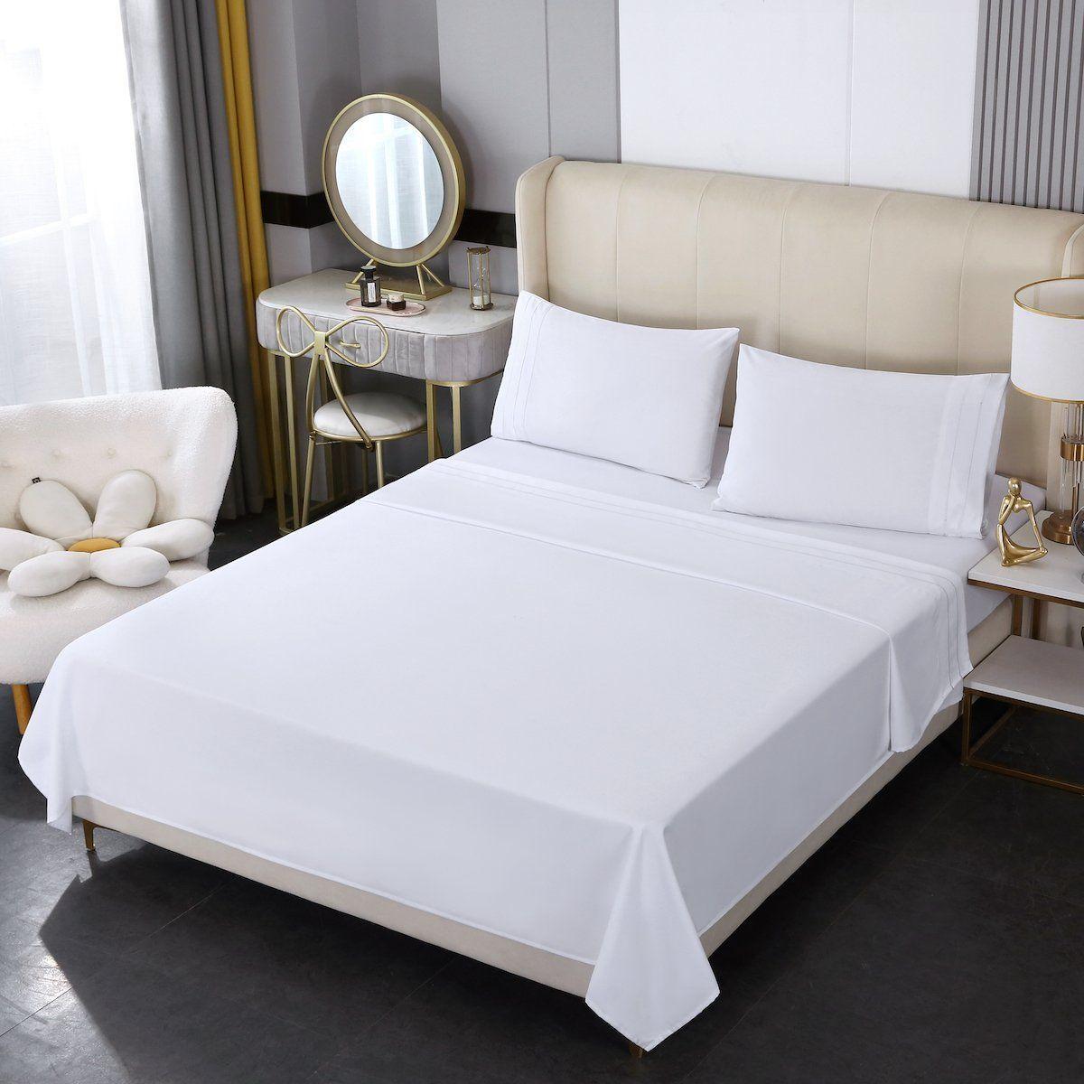 JUEGO DE SÁBANA 1.5 PLAZAS 500 HILOS ALGODÓN CON POLIÉSTER COLOR BLANCO-0