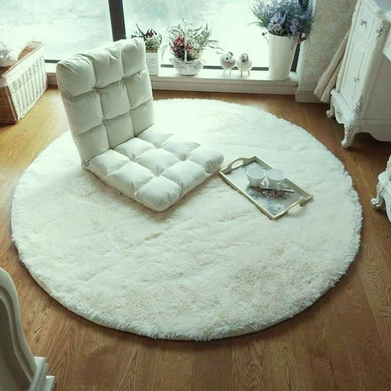 Alfombra Peluda Redonda 140cm Crema Liso-0