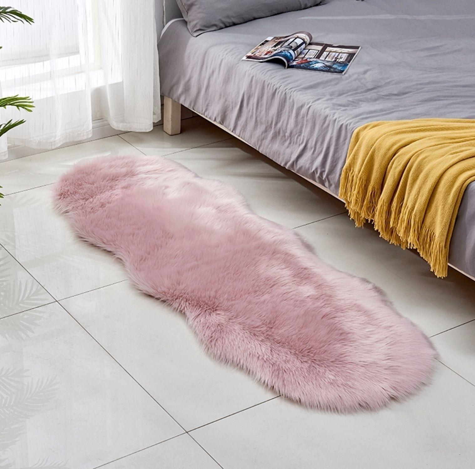 Bajada De Cama Alfombra Peluda 180Cm Rosado-1