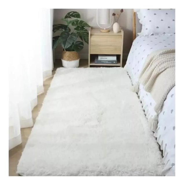 Bajada de cama peluda alfombra Blanco liso-0