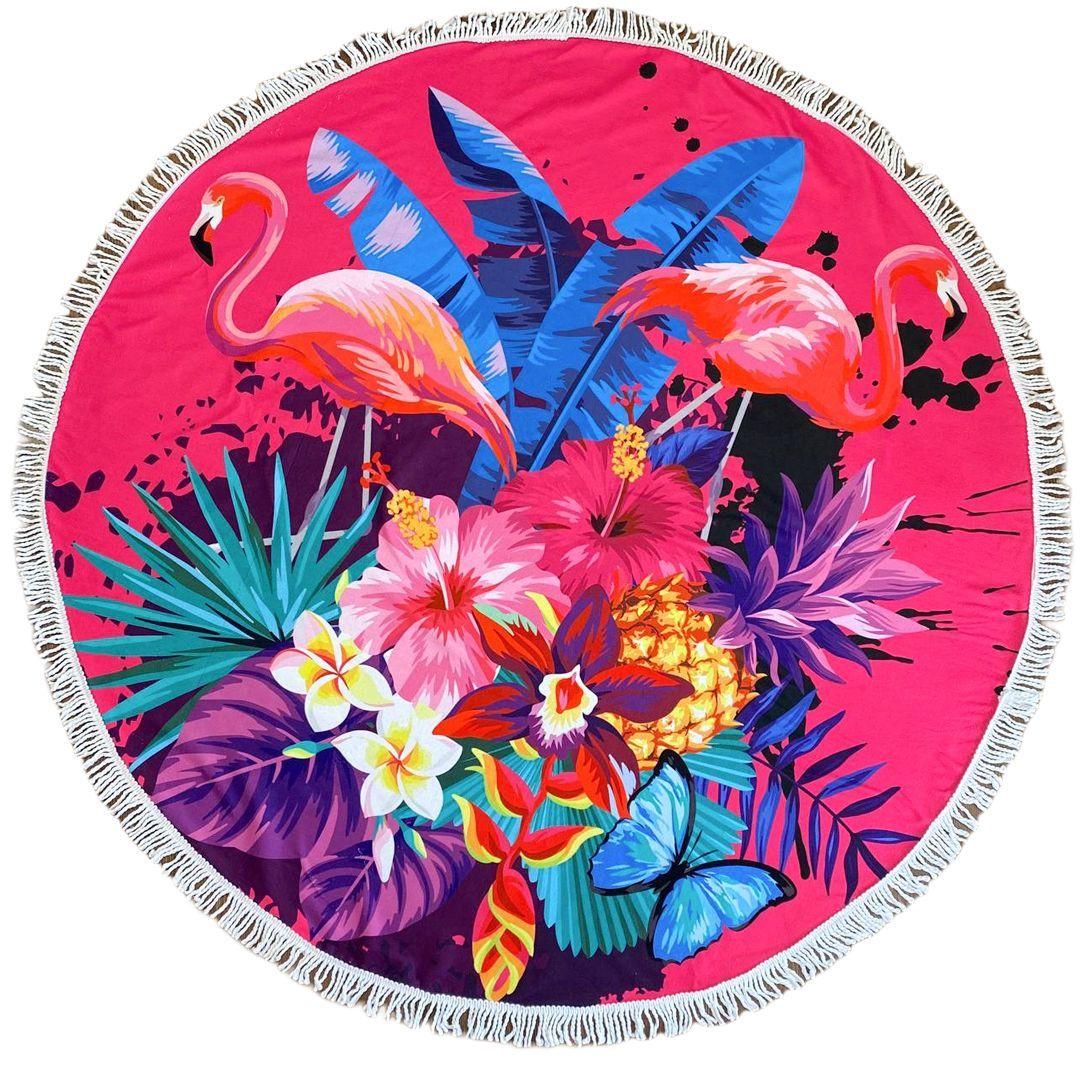 Toalla De Playa Redonda Diseño Flamenco Con Flecos-0