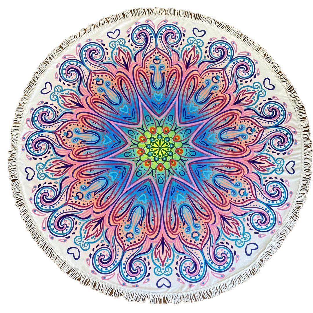 Toalla De Playa Redonda Diseño Playero Con Flecos-0