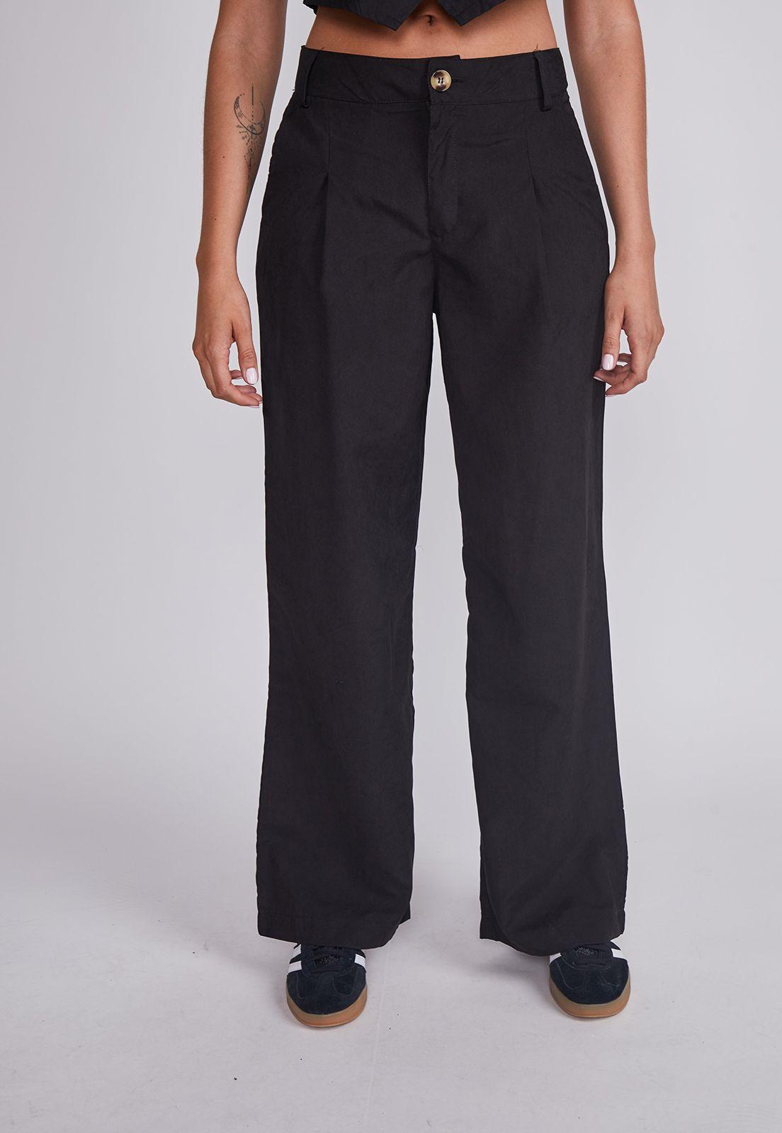 Pantalón Mujer Negro Liviano Pinzas Sioux-0