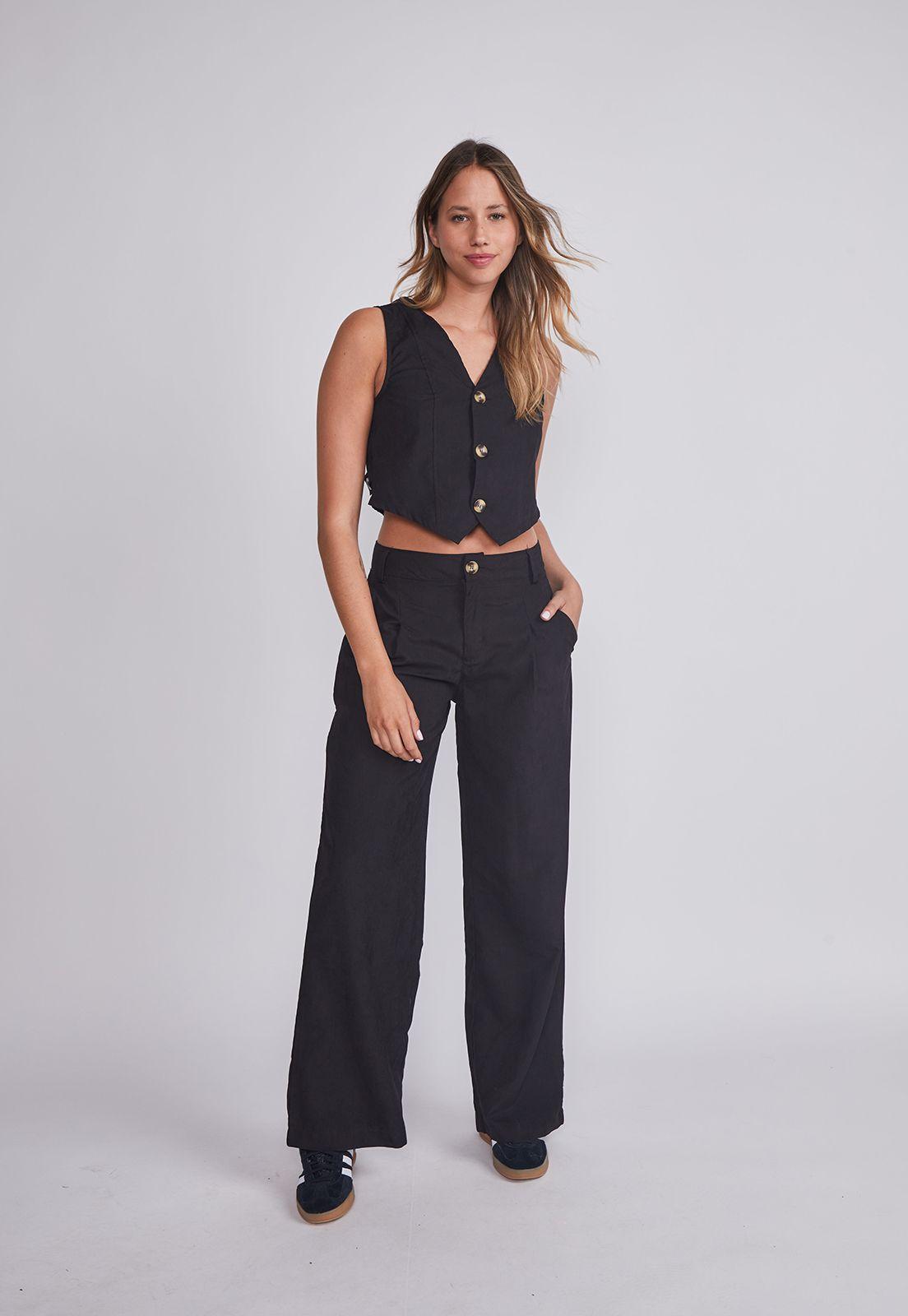 Pantalón Mujer Negro Liviano Pinzas Sioux-4