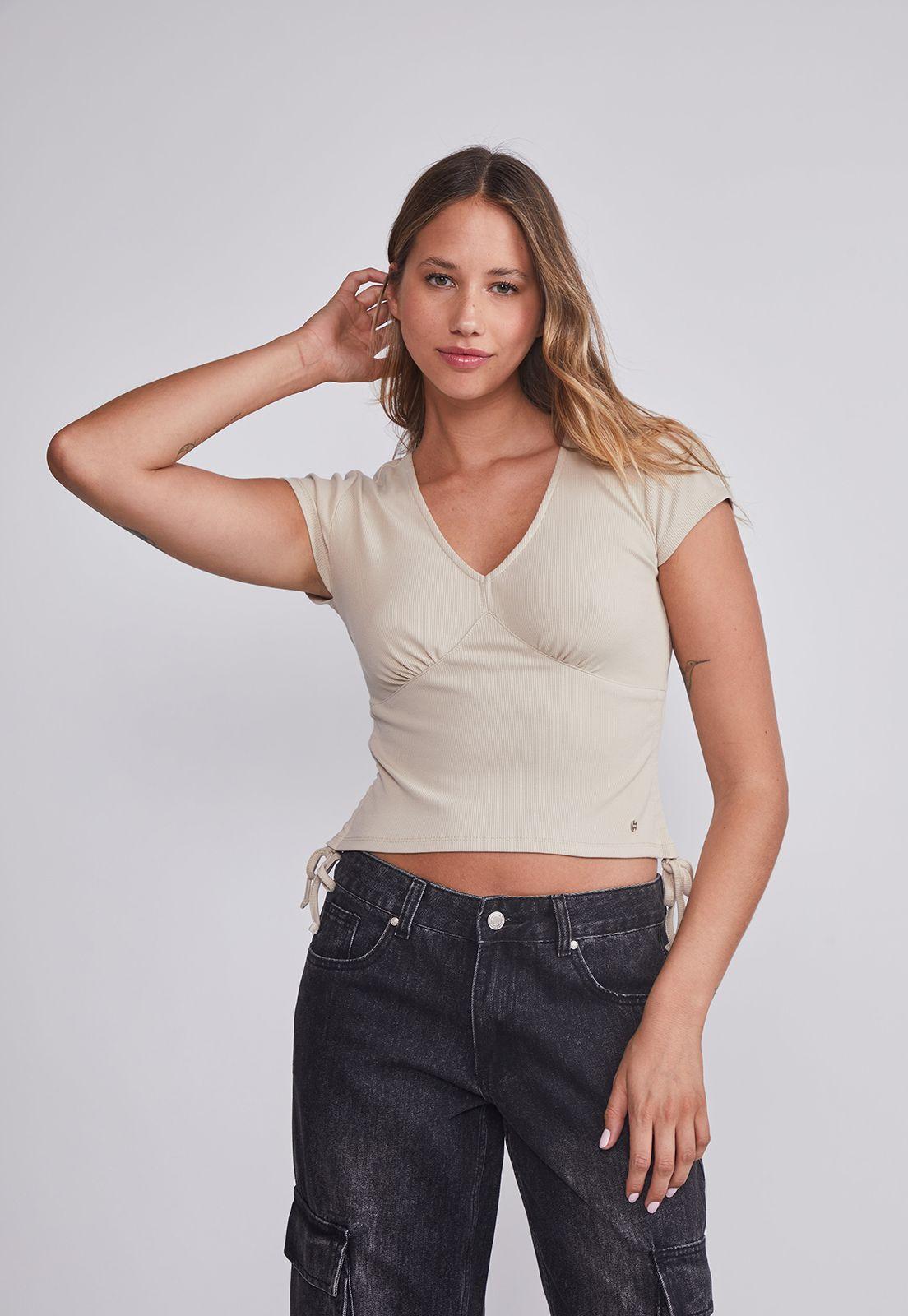 Polera Mujer Beige Amarras Costados Sioux-0