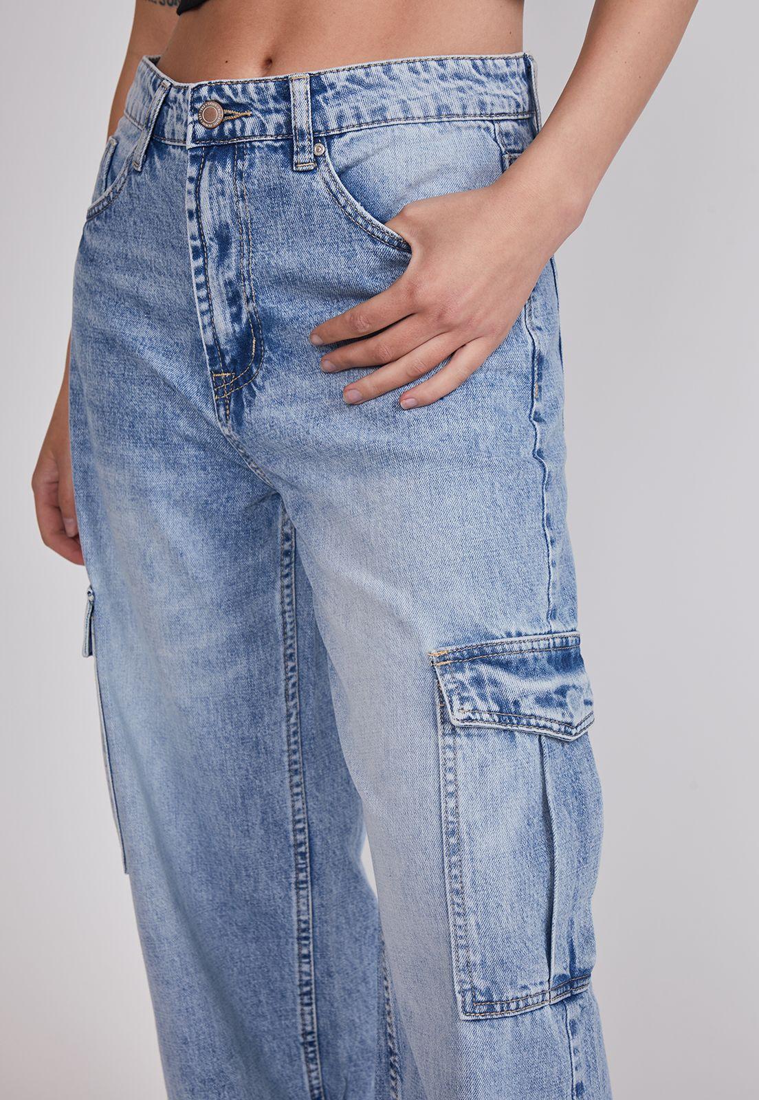 Jeans Mujer Wide Leg Cargo Celeste Sioux-2
