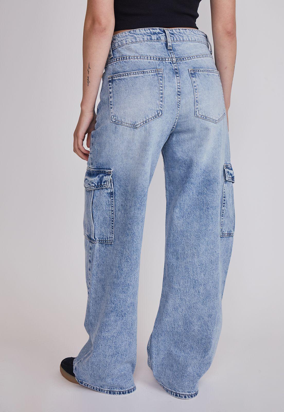 Jeans Mujer Wide Leg Cargo Celeste Sioux-3