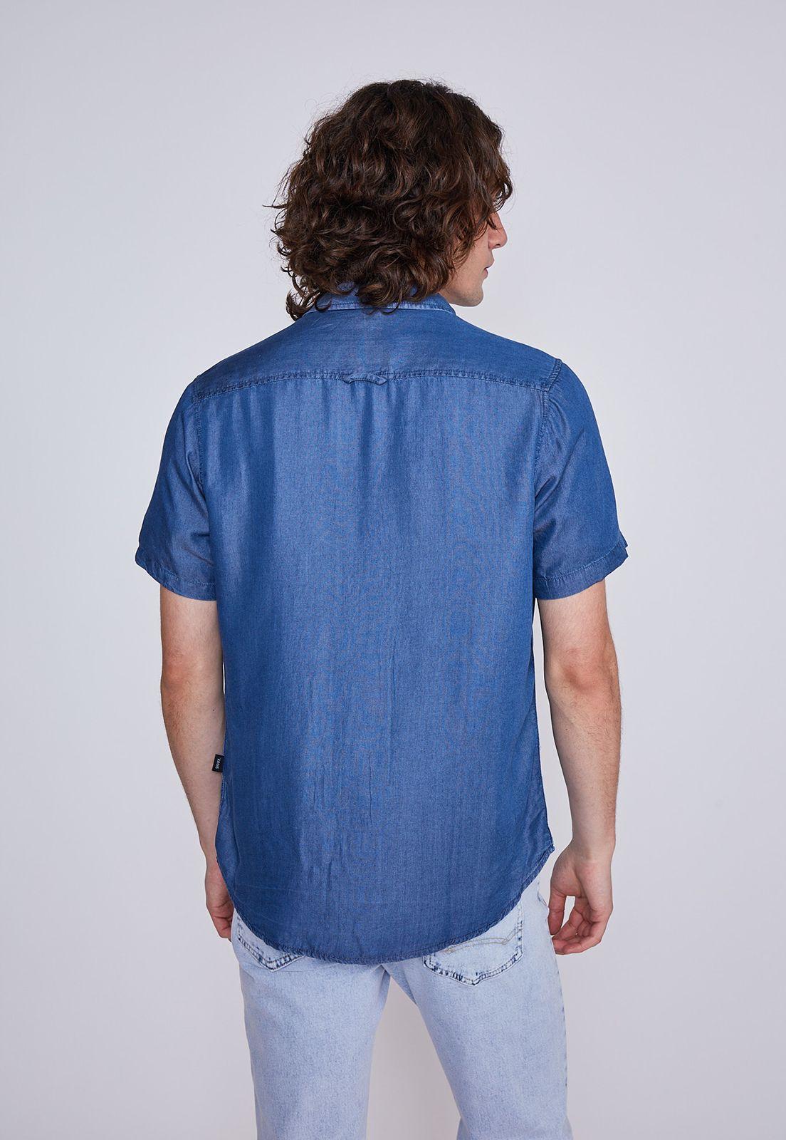 Camisa Hombre Manga Corta Lyocell Azul Sioux-2