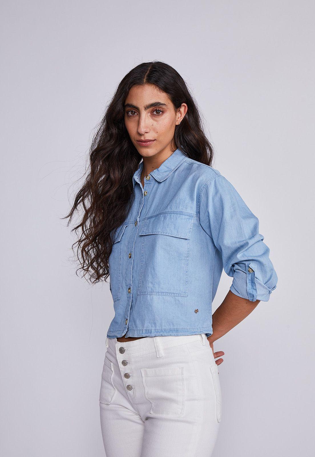 Blusa Mujer Azul Look Denim Corta Sioux-0