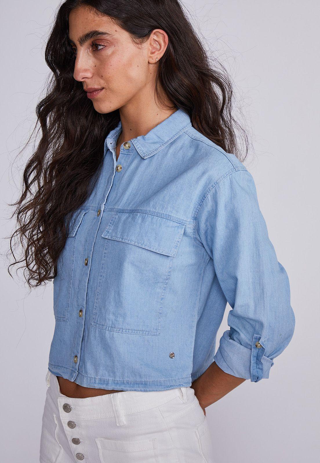 Blusa Mujer Azul Look Denim Corta Sioux-1