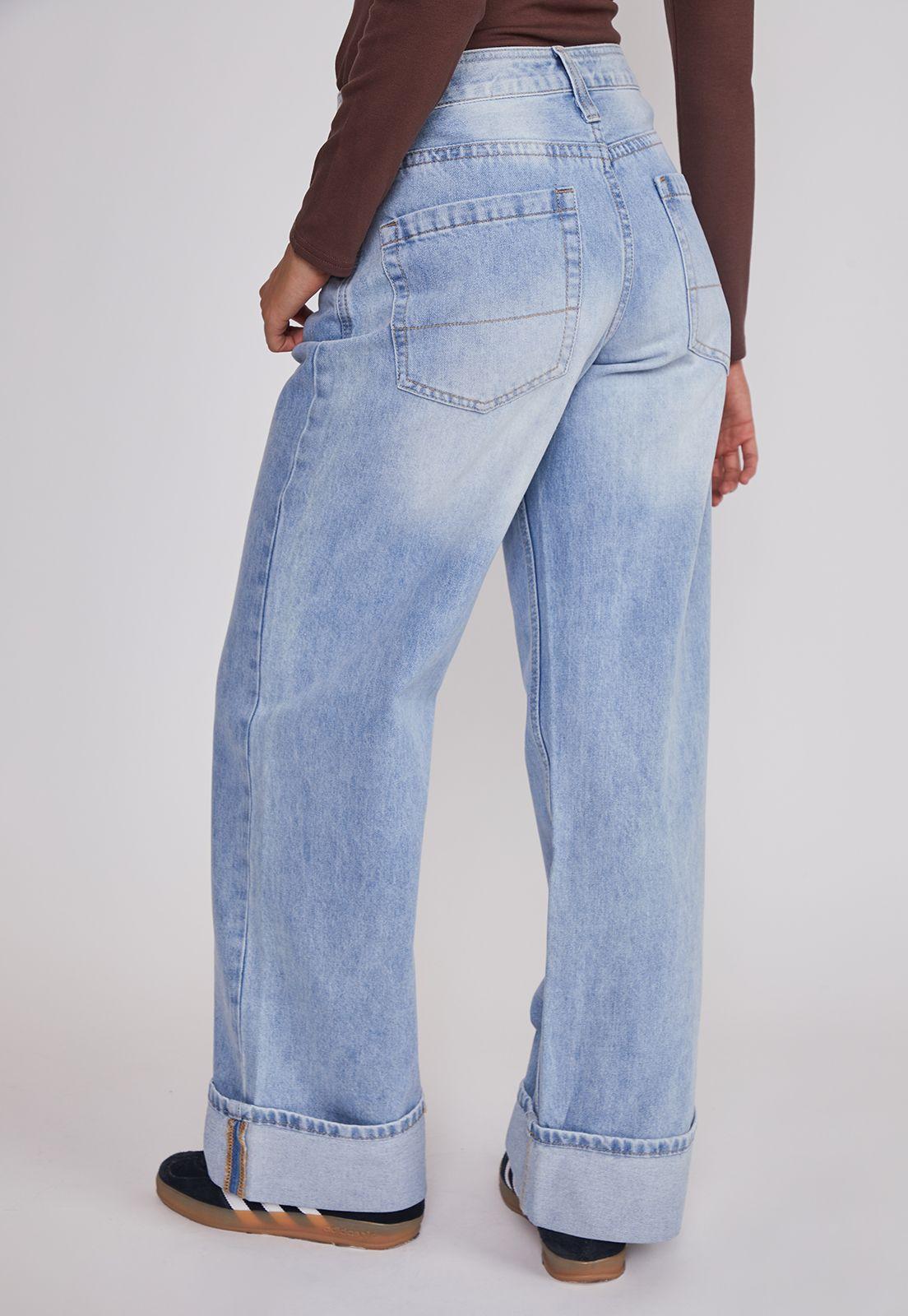 Jeans Mujer Folded Tiro Alto Celeste Sioux-1