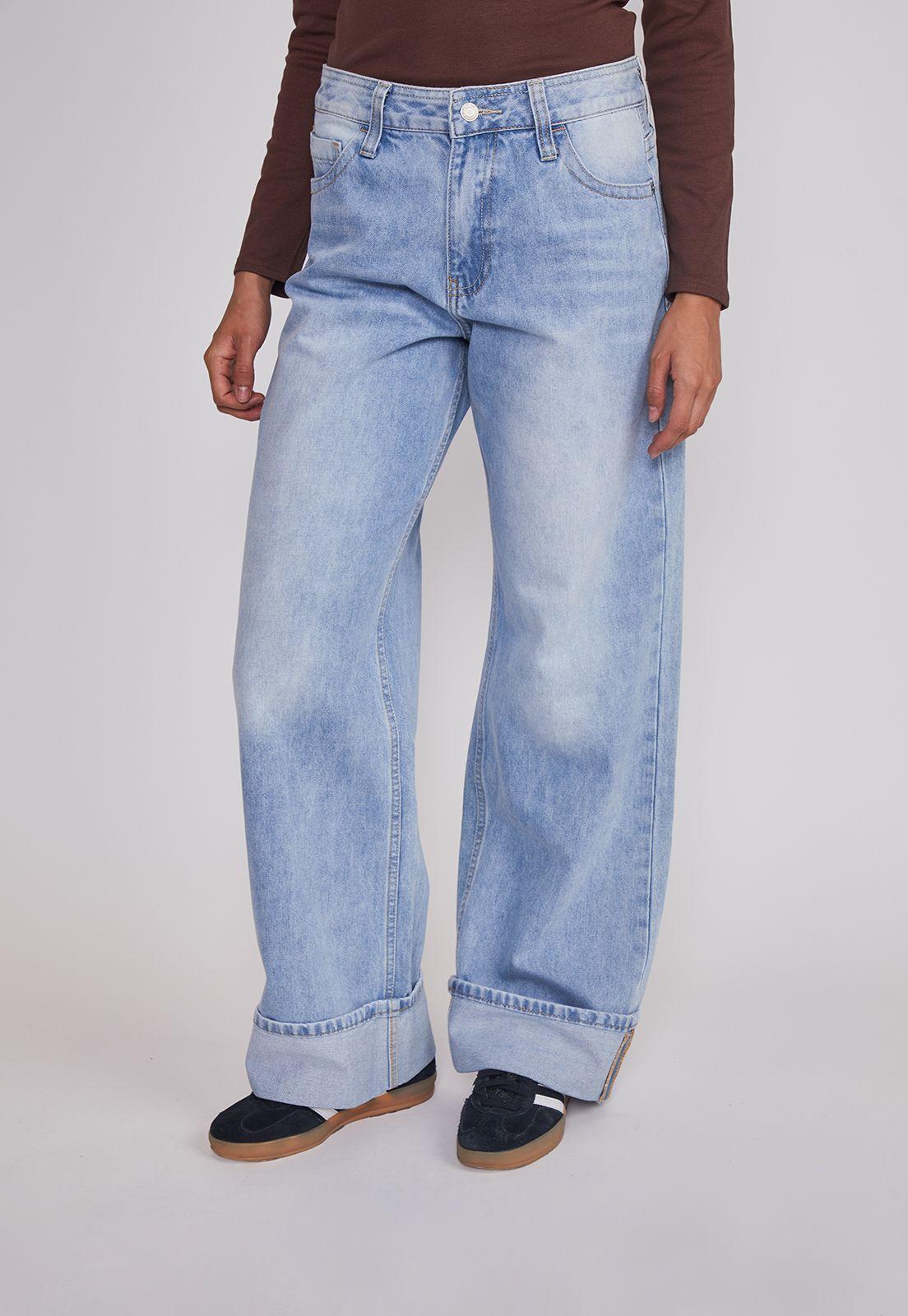 Jeans Mujer Folded Tiro Alto Celeste Sioux-4