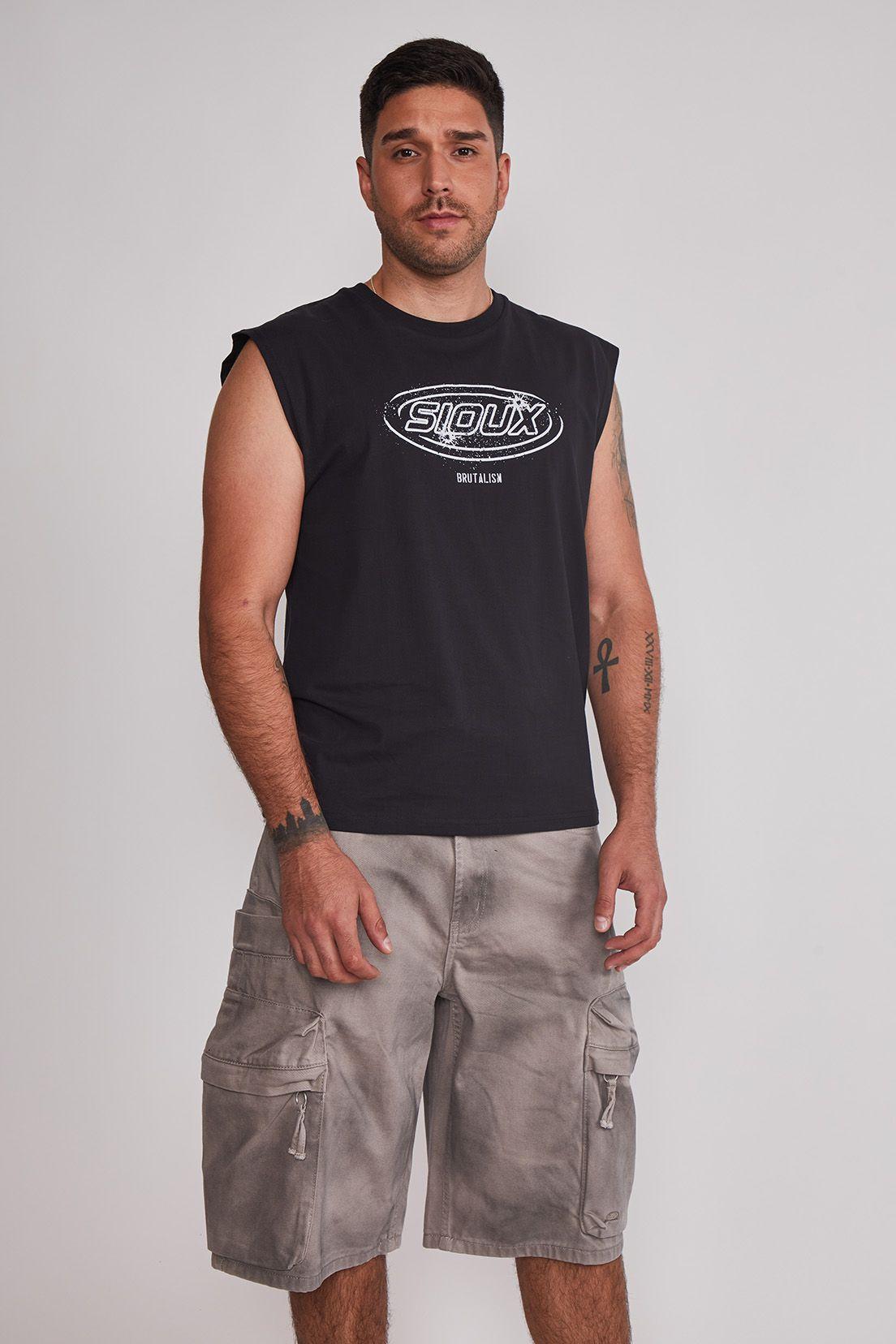 Polera Sin Manga Hombre Moda Negro Sioux-0