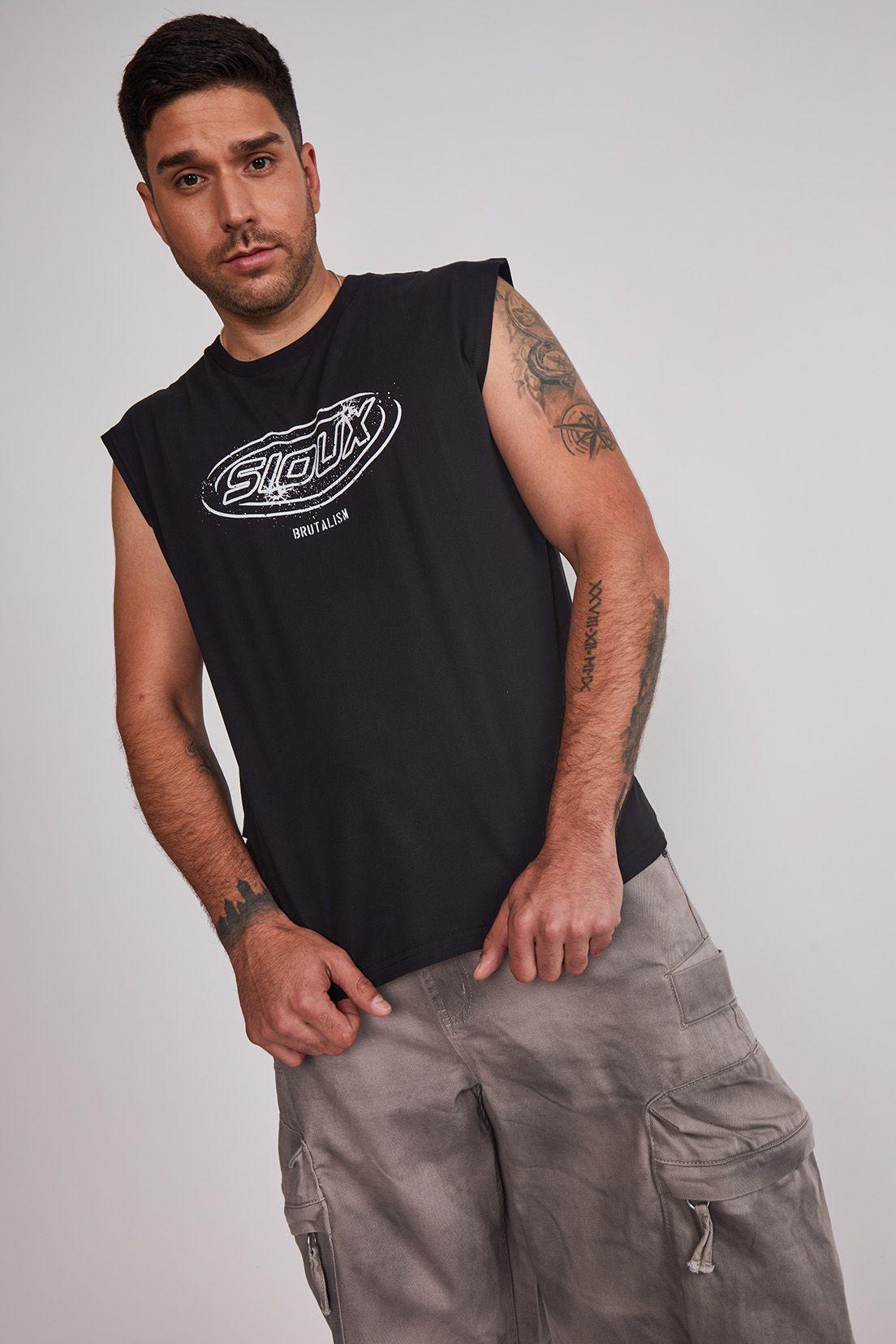 Polera Sin Manga Hombre Moda Negro Sioux-3