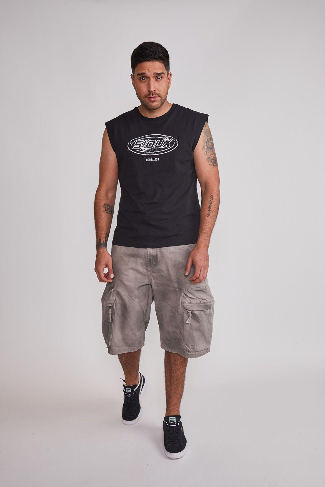 Polera Sin Manga Hombre Moda Negro Sioux-4