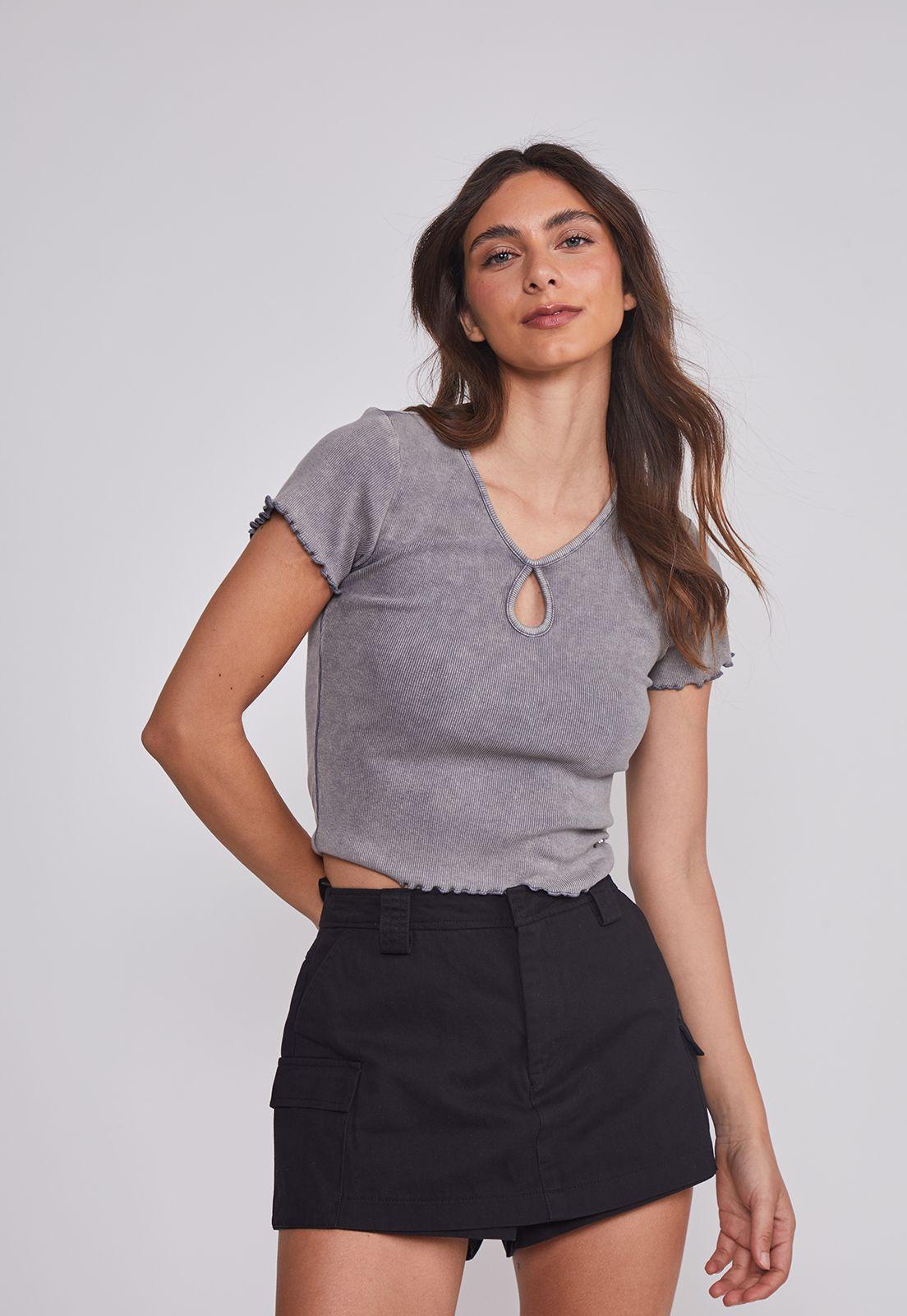 Polera Mujer Acid Wash Azul Sioux-0