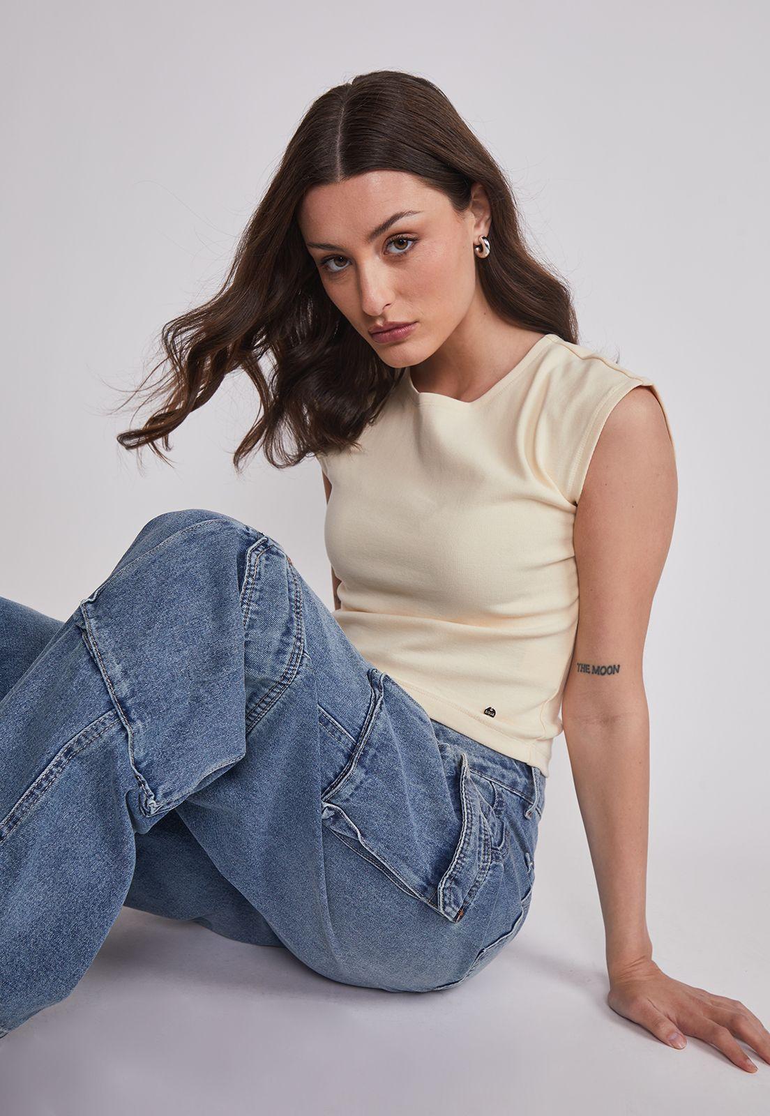 Jeans Mujer Cargo Tiro Medio Celeste Sioux-2