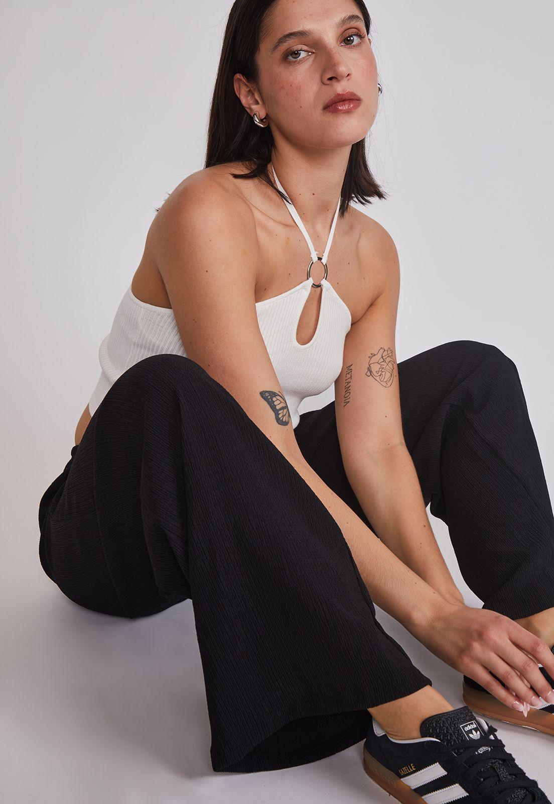 Pantalón Mujer Wide Leg Texturado Negro Sioux-1