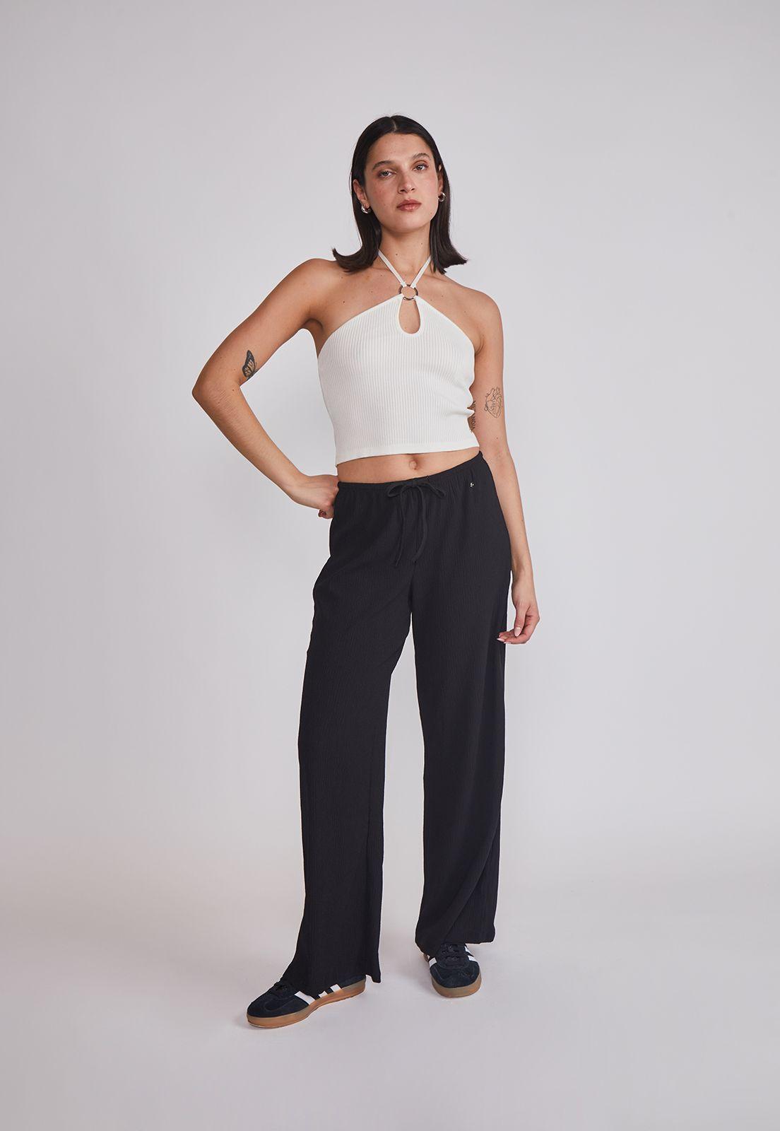 Pantalón Mujer Wide Leg Texturado Negro Sioux-4