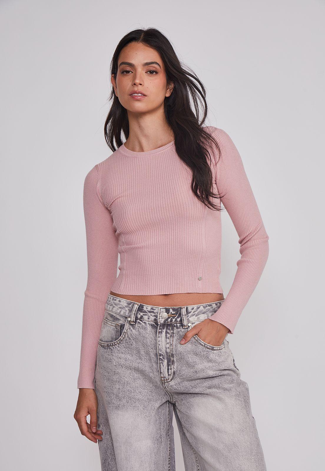 Sweater Mujer Acanalado Costura Rosado Sioux-0